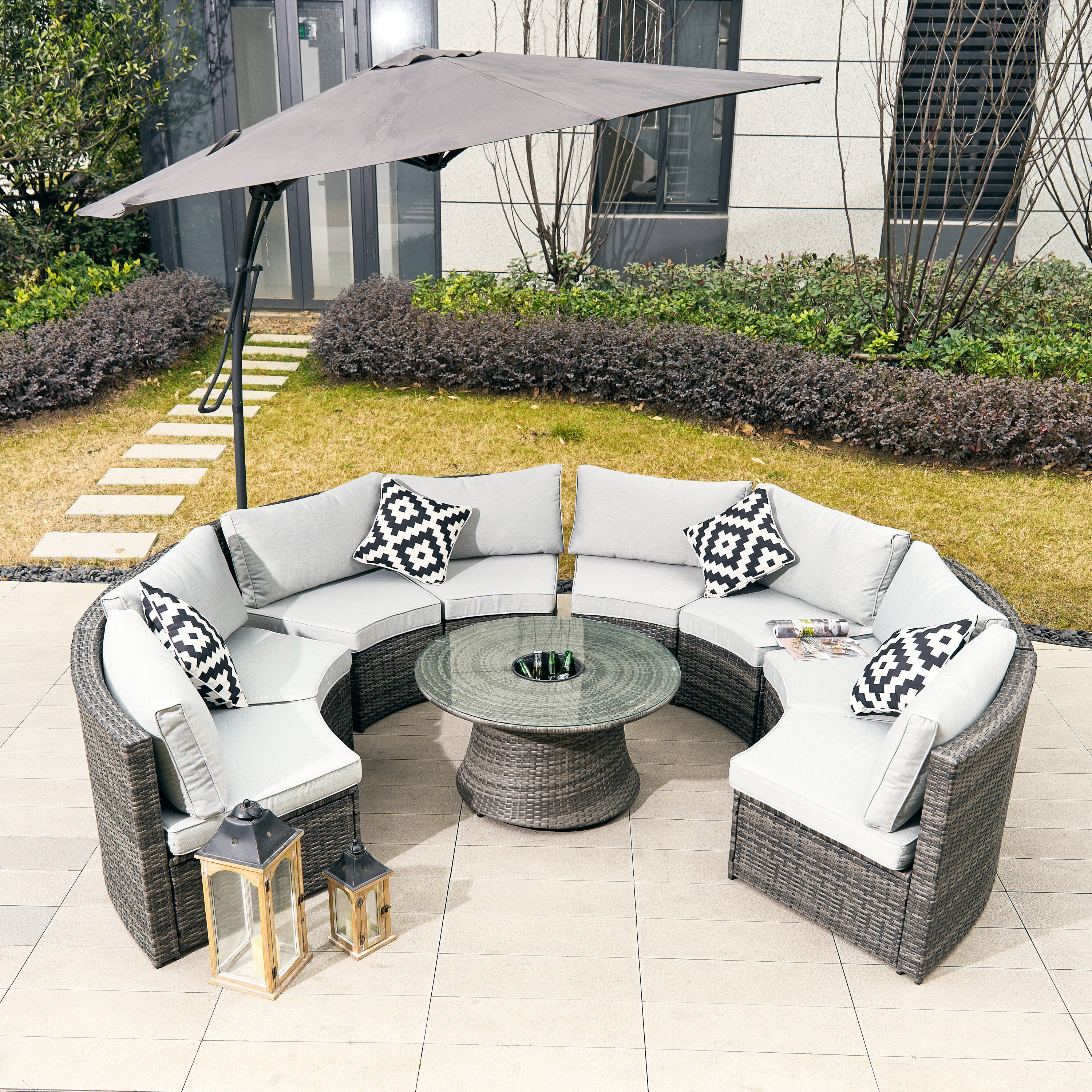 Direct Wicker DWS-1205B8SS&TA-G 9 -Piece Wicker 4 Patio Sofa Conversation Set with Gray Cushions