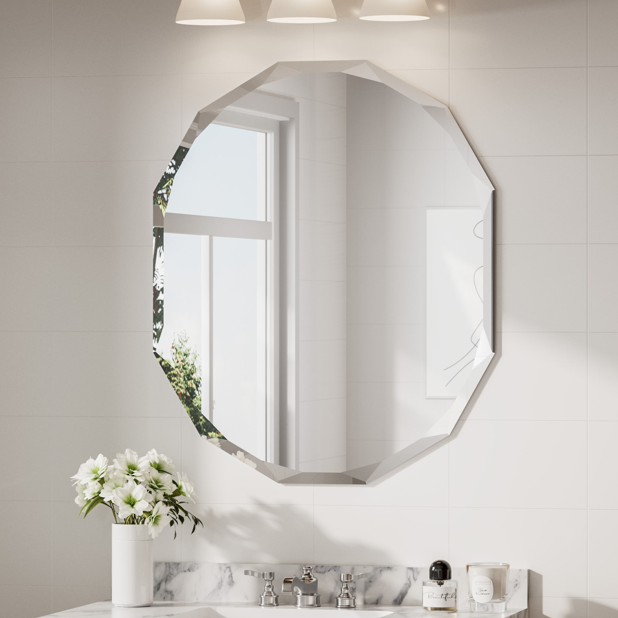 Keonjinn LW-XBJ-TY-7691 Bathroom Mirrors 30-in W x 36-in H Oval Silver Beveled Frameless Wall Mirror