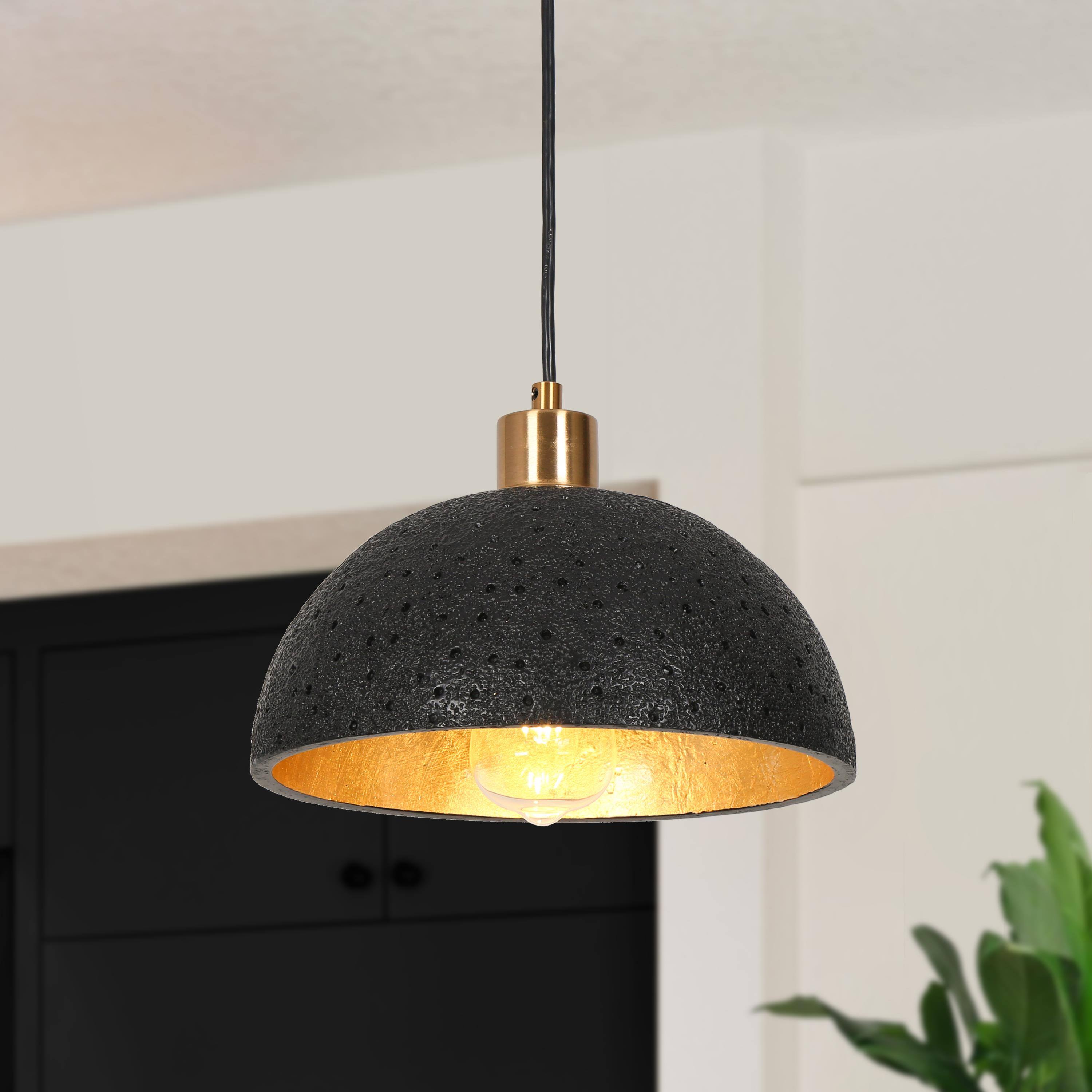Uolfin UQJU6BUO990MY8 1 -Light Matte Black and Brass Gold with Resin Shade Modern/contemporary Dome Mini Hanging Kitchen island light