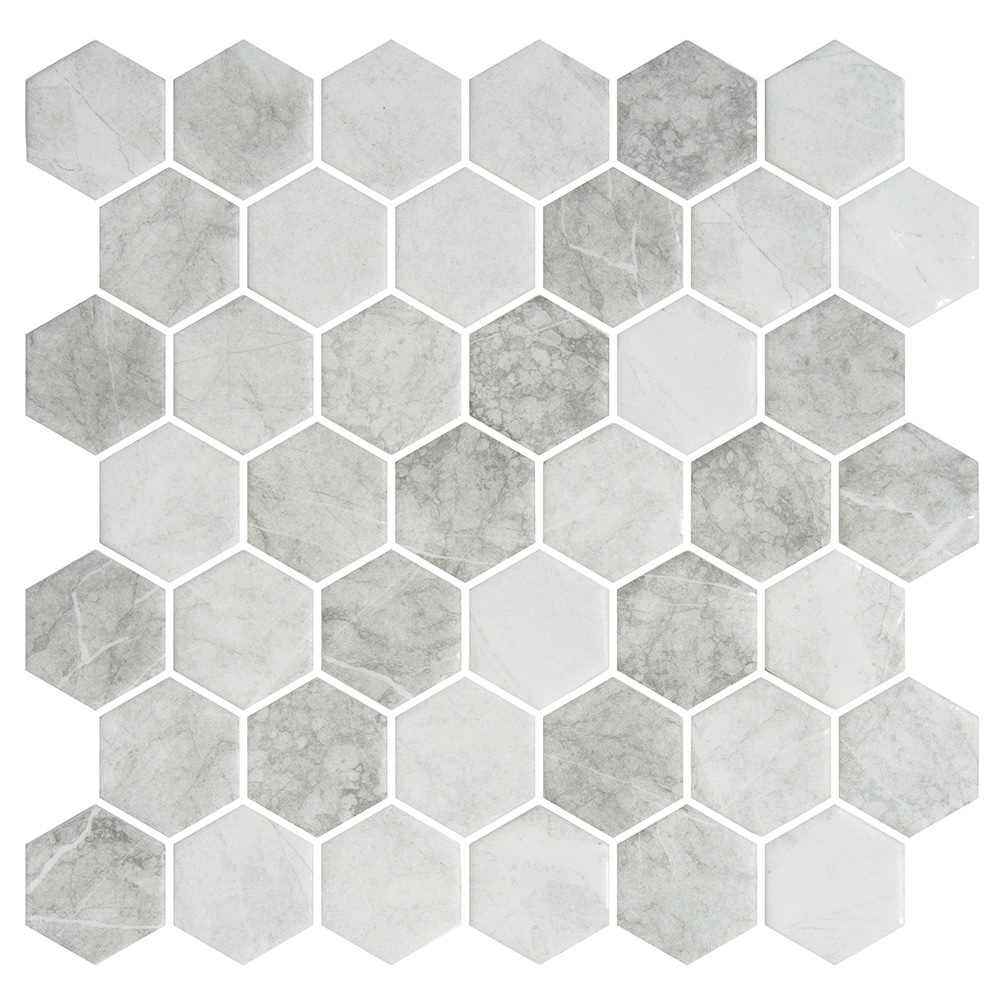 The Tile Life Sample - Eterna Big Hex Light Grey 4-in x 4-in Multi-finish Glass Floor and Wall Tile #SHEXXBLISXG