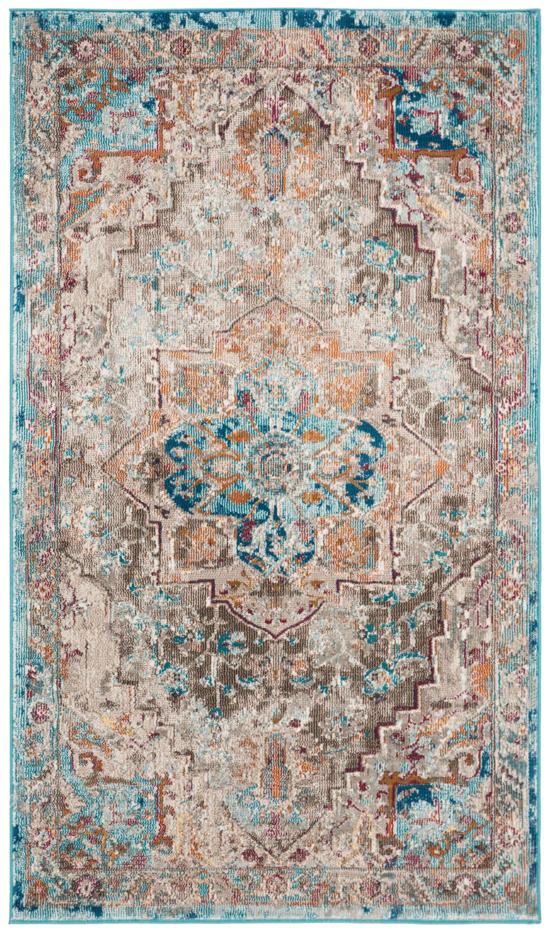 Safavieh ARA119E-3 Aria Rionach 3 x 5 (ft) Loomed Polypropylene Beige/Blue Rectangular Indoor Floral/Botanical Bohemian/Eclectic Throw rug