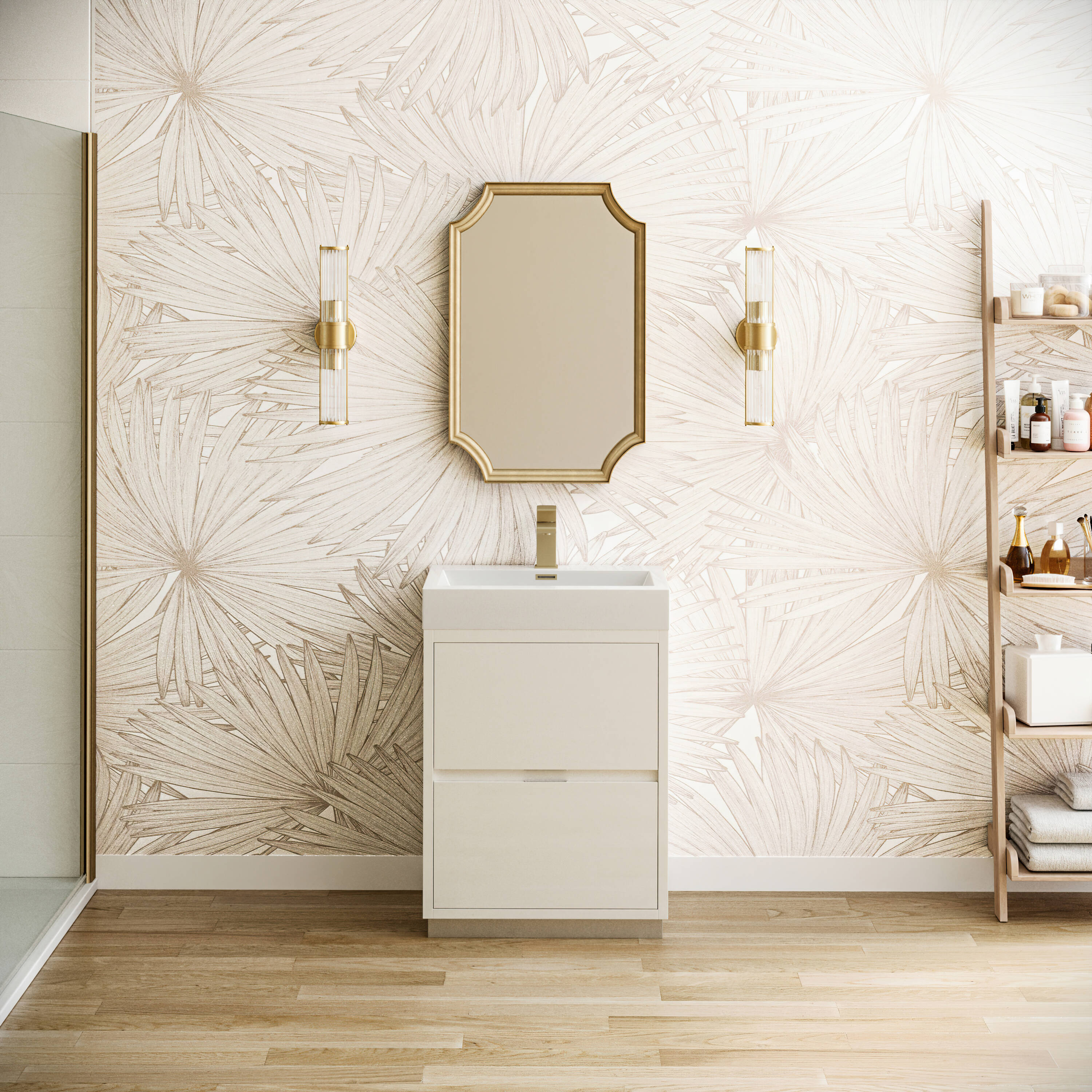Fresca FCB8424WH-I Valencia 24-in Glossy White Single sink Bathroom Vanity with White Acrylic Top