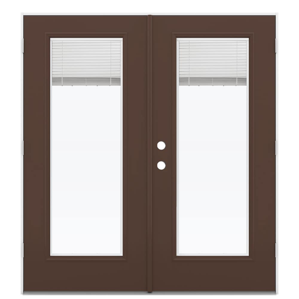JELD-WEN 72-in x 80-in 4-9/16-in Low-e Dark Chocolate Fiberglass French Left-Hand Outswing Double Patio Door