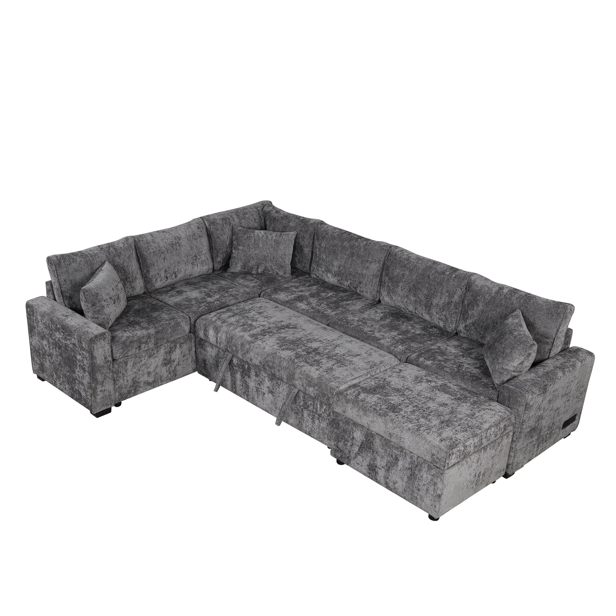 Bybafun YA3700481 112.2-Inches Modern Gray Chenille 6+ -seater Reclining Sleeper