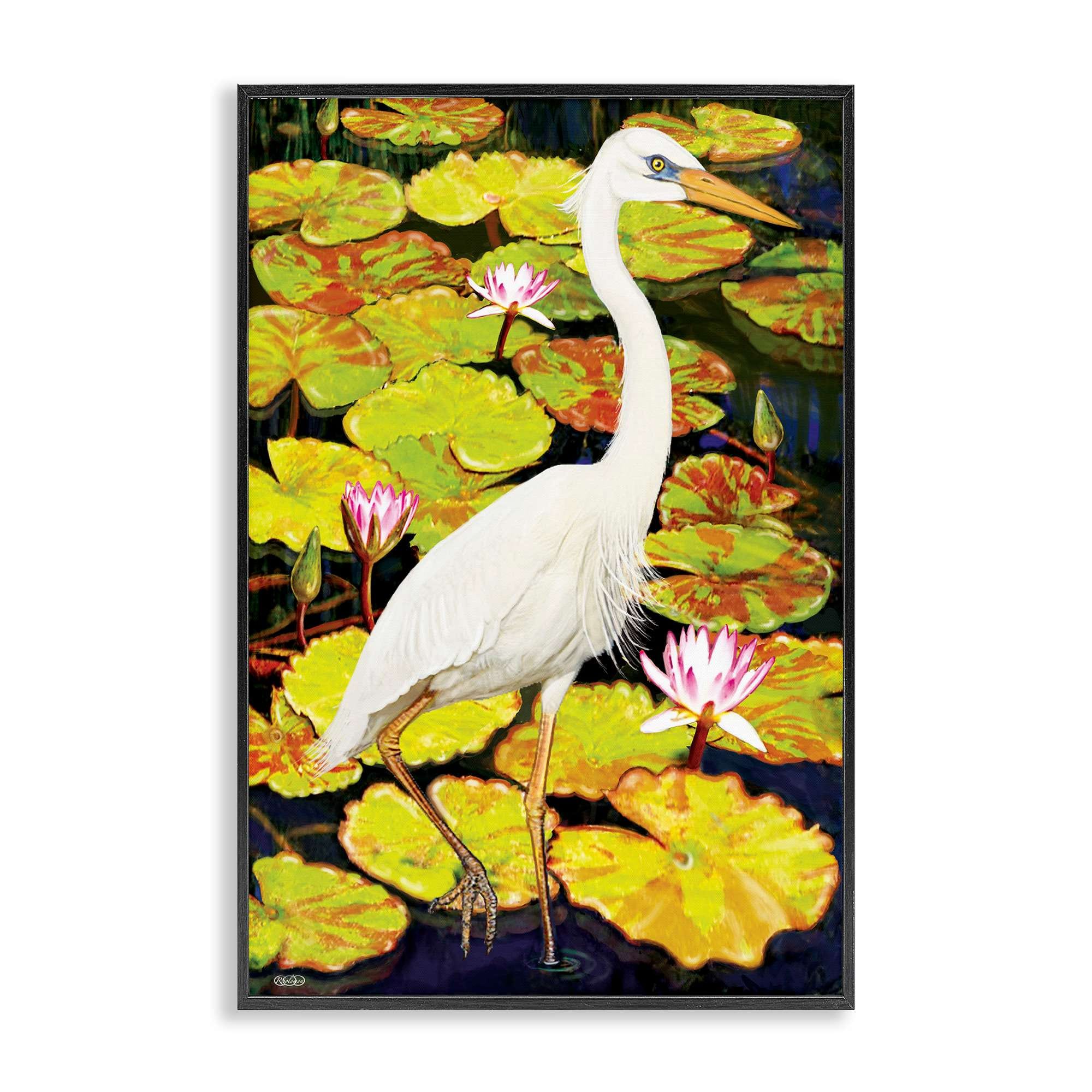 Stupell Industries BT-359-FR-16X24 Stepping Bird on Lily Pads Black Framed Giclee Art By Rosiland Solomon 16 x 24
