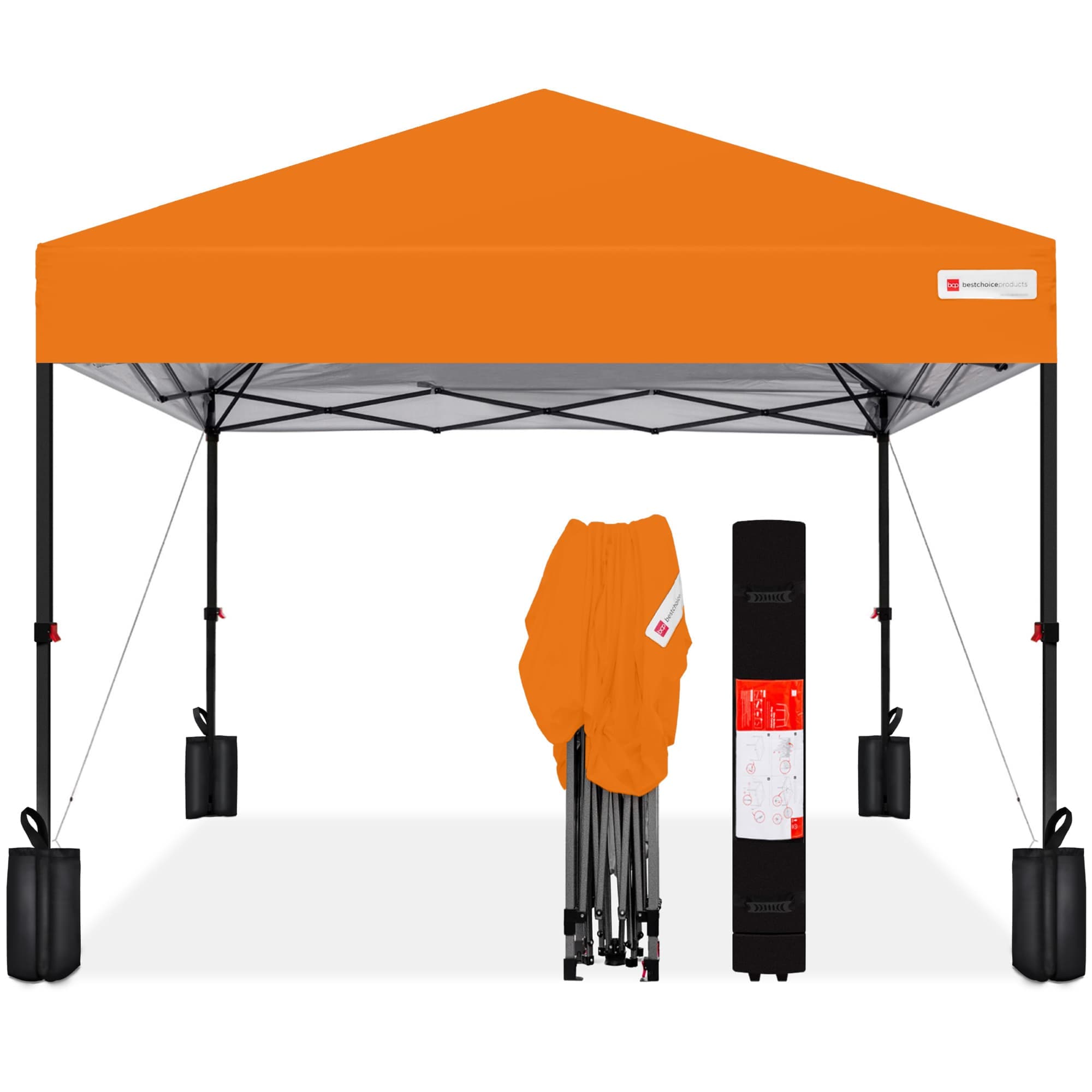 Best Choice Products SKY6961 10x10ft Easy Setup Pop Up Canopy w/ 1-Button Setup Wheeled Case 4 Weight Bags - Orange