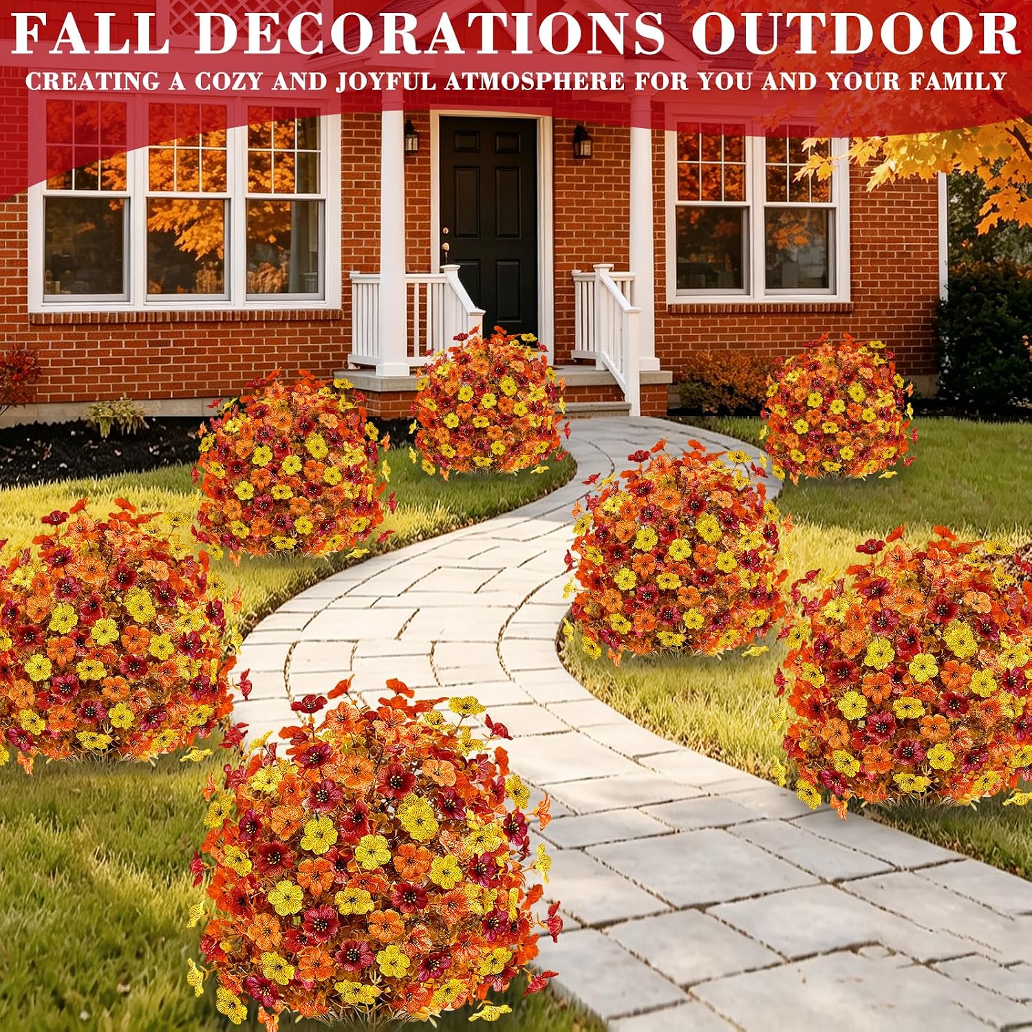 Turnmeon Artificial Fall Mum Topiary Flower Stakes 25 Inch UV Resistant ...