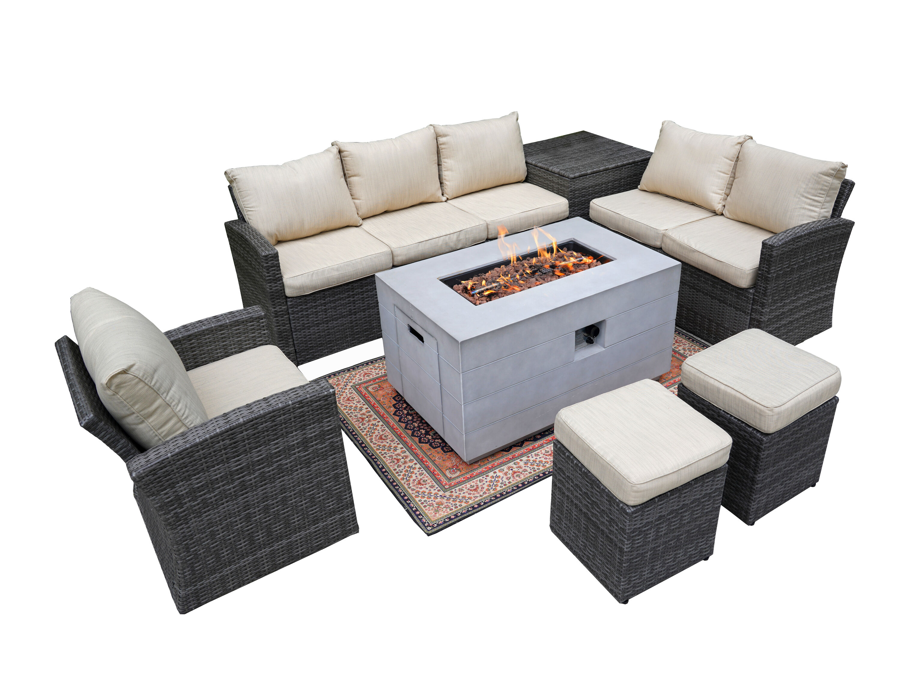 Moda Furnishings MAG-1403B-2150-G Perfect 7 -Piece Wicker Patio Sofa Conversation Set with Tan Cushions