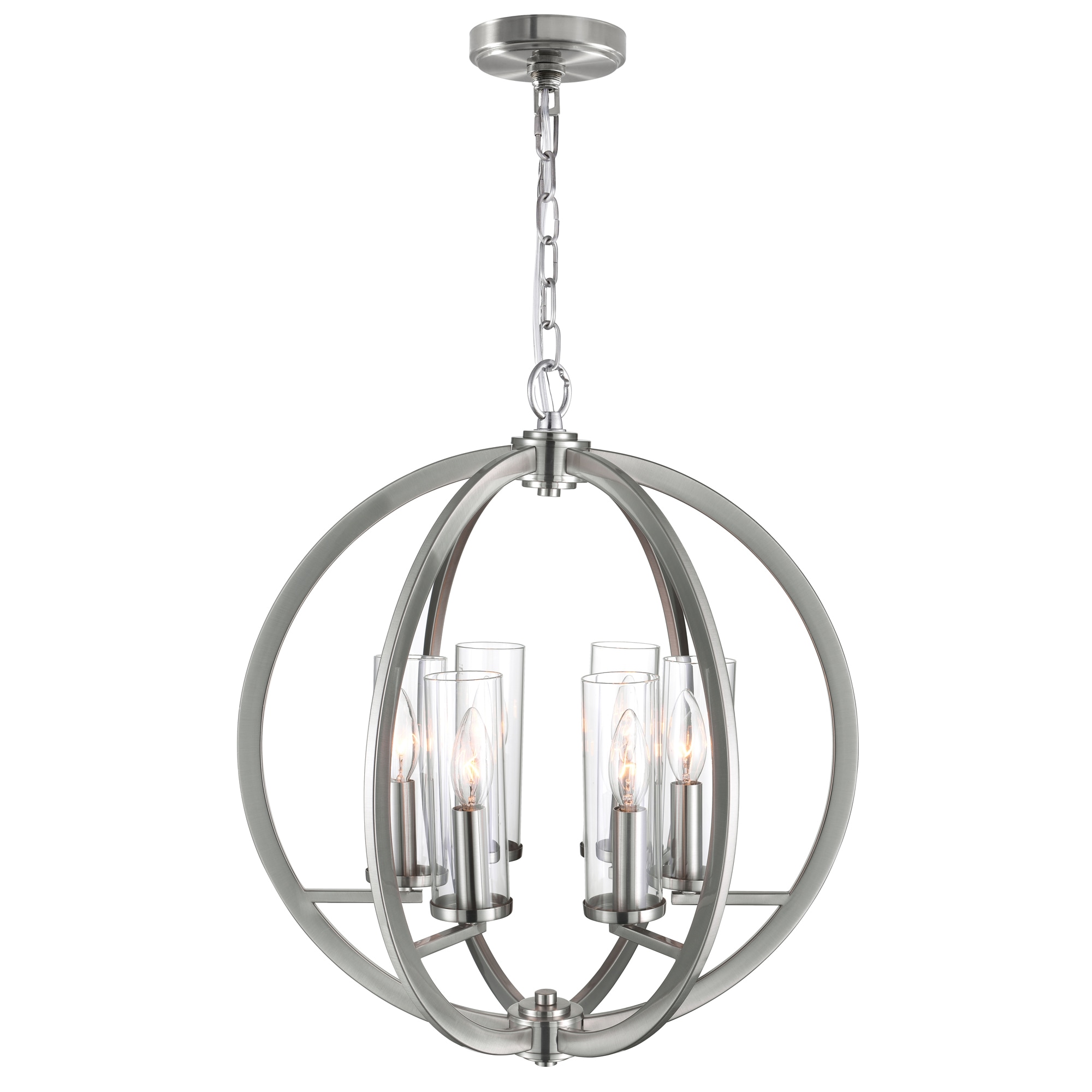 Elton Satin Nickel 19" Mini Orbital Chandelier with Crystal Accents