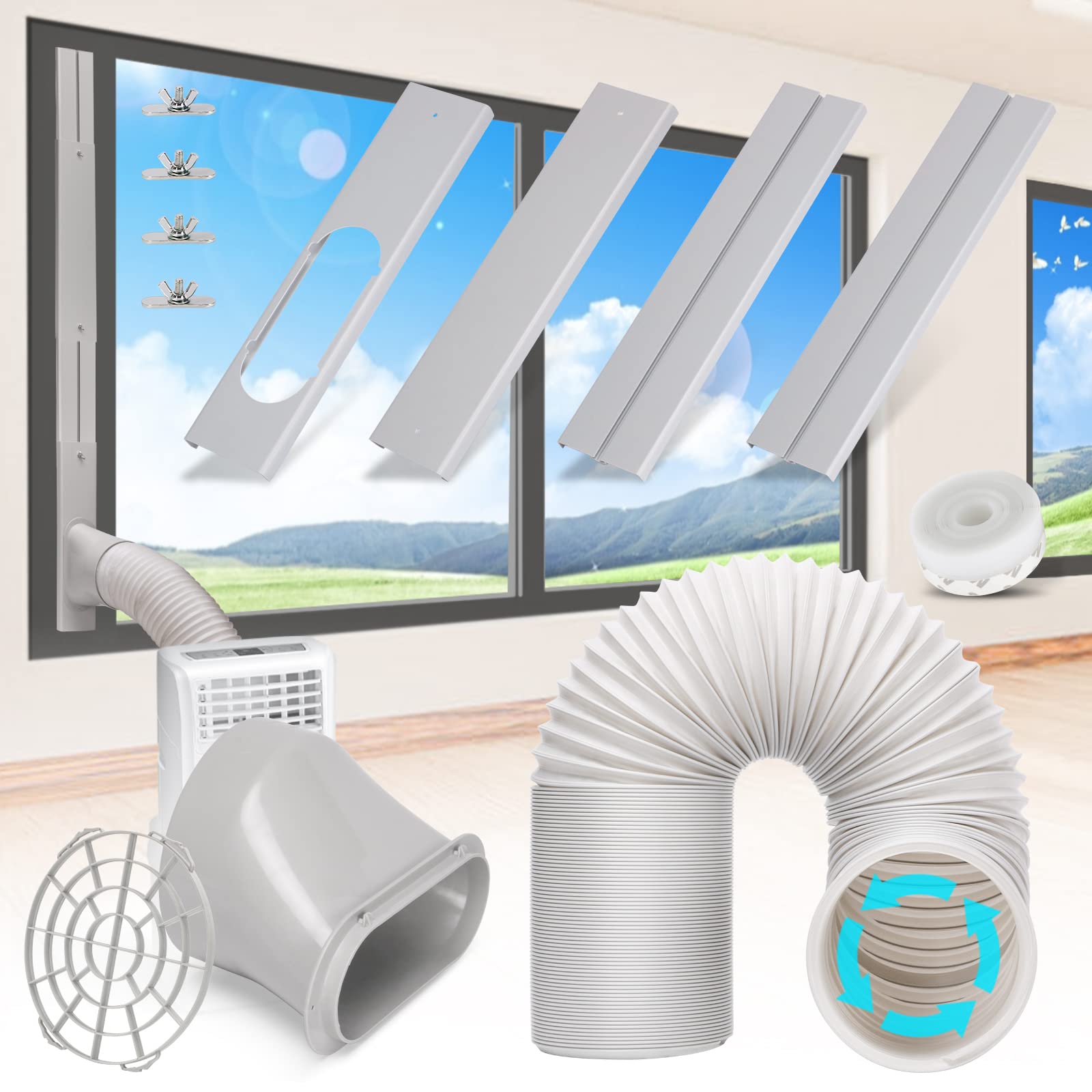 LILILIAN FMY  Portable Air Conditioner Window Vent Kit with Five Point Nine Inch Exhaust Hose Adjustable Seal Panel for Horizontal and Vertical