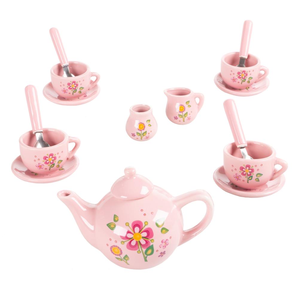 Metal Teapot and Cups Kitchen Playset (Flower)