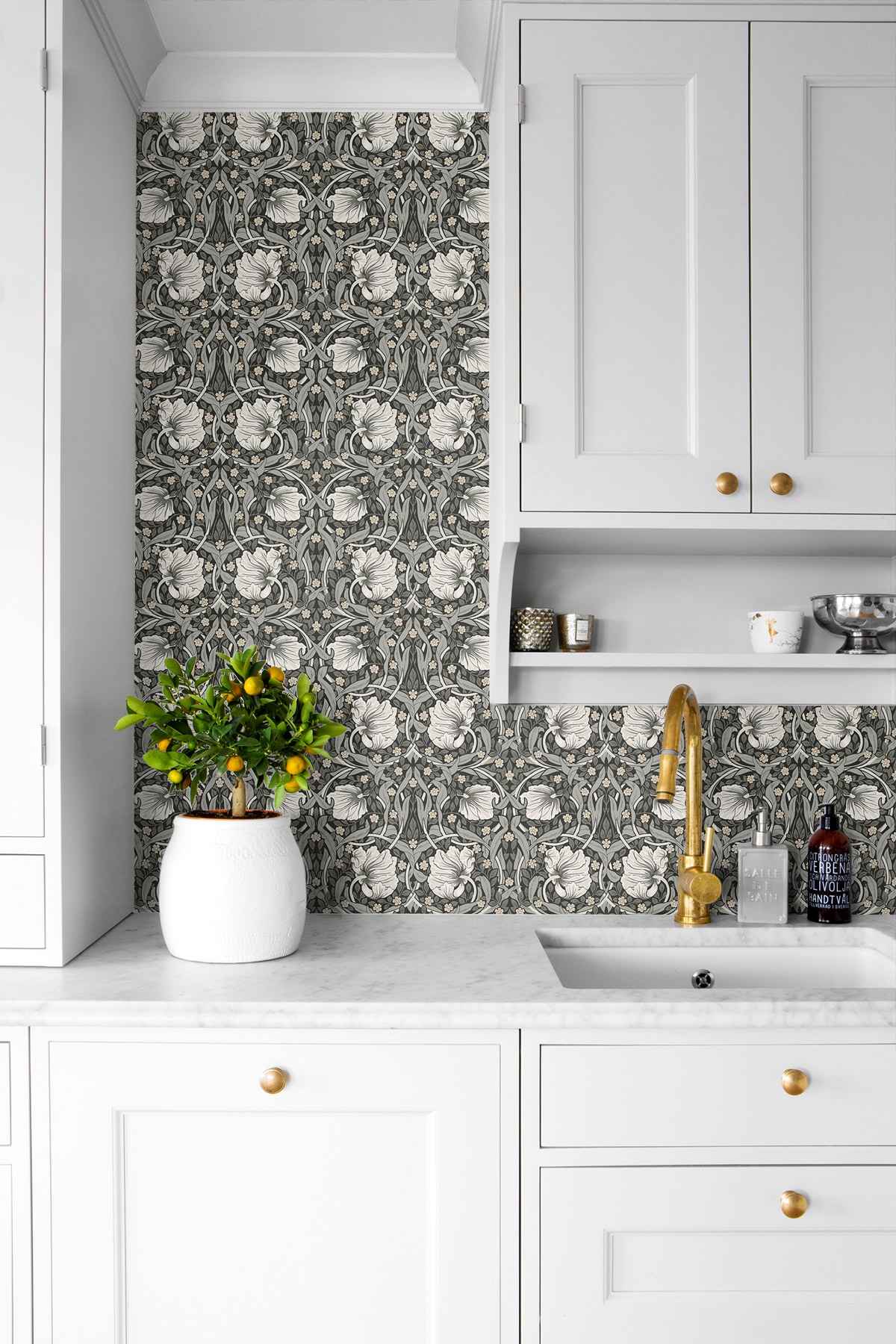 Charcoal and Pearl Grey Floral Peel and Stick Wallpaper