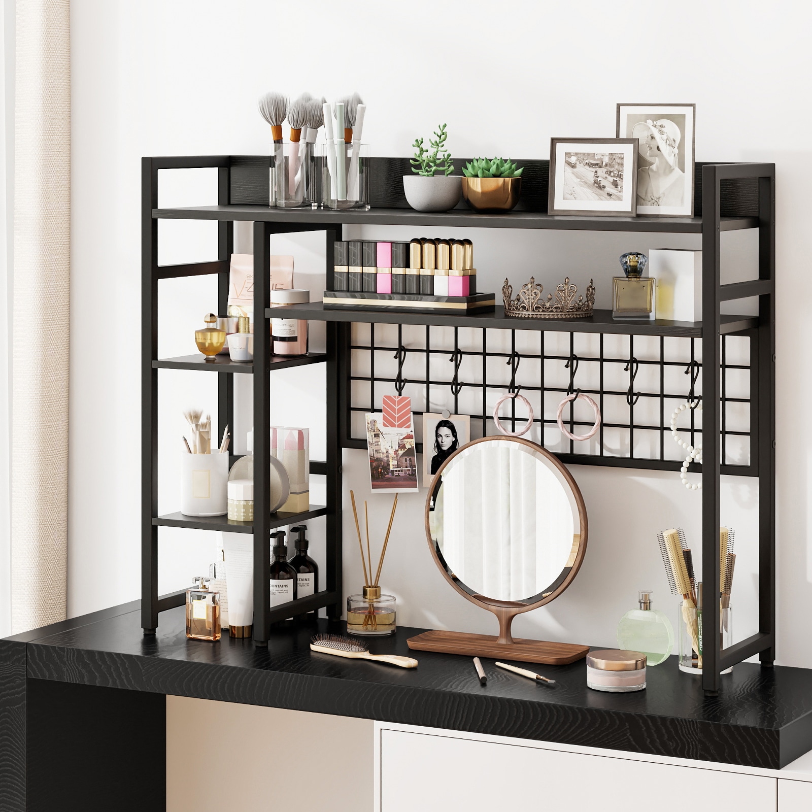 Slickblue 4 Tier Desk Shelf Desktop Display Rack with Metal Grid Panel ...