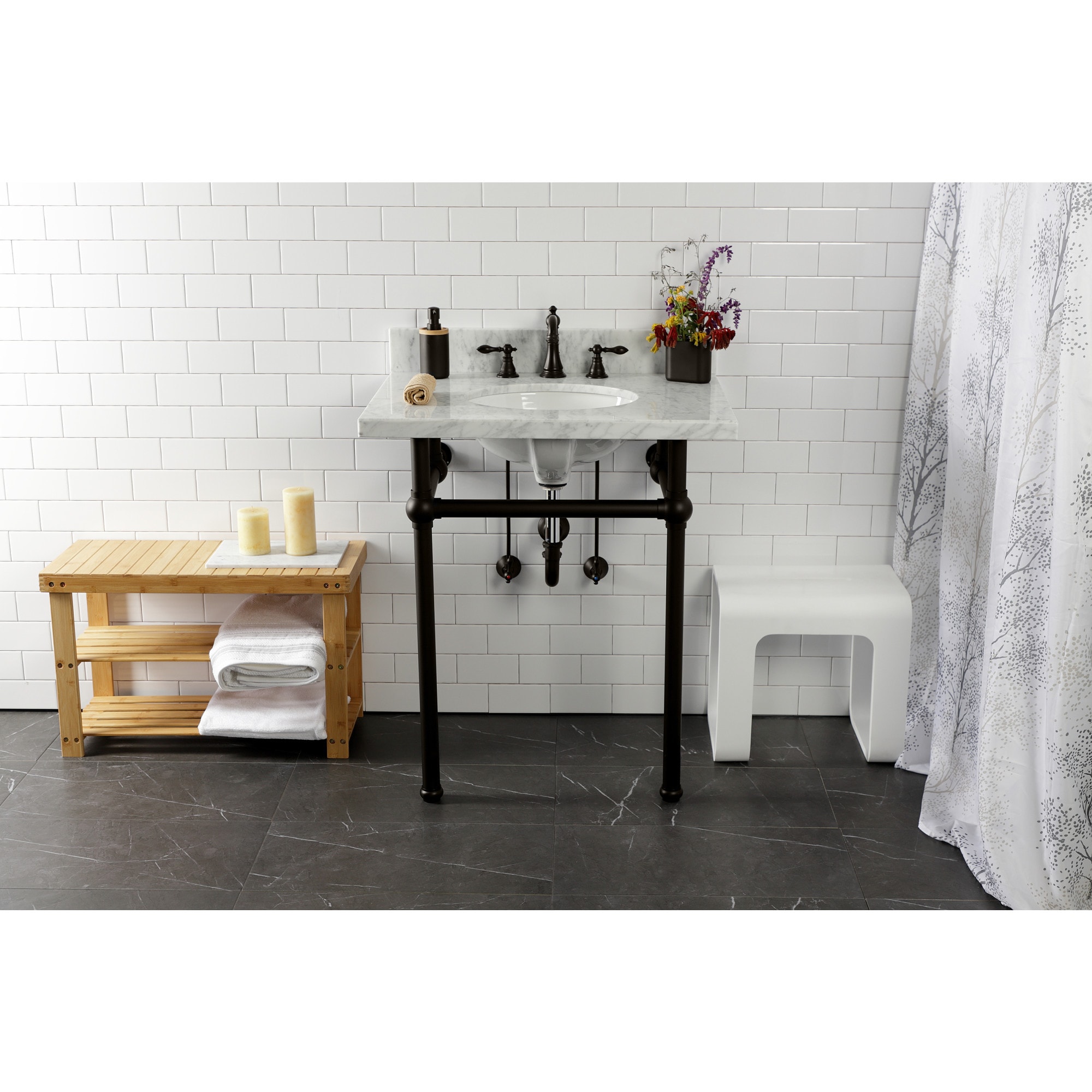Kingston Brass WLFSC1975ACL American Classic Oil-rubbed bronze Widespread 2-handle Mid-arc Residential Handle Bathroom Sink Faucet with Drain