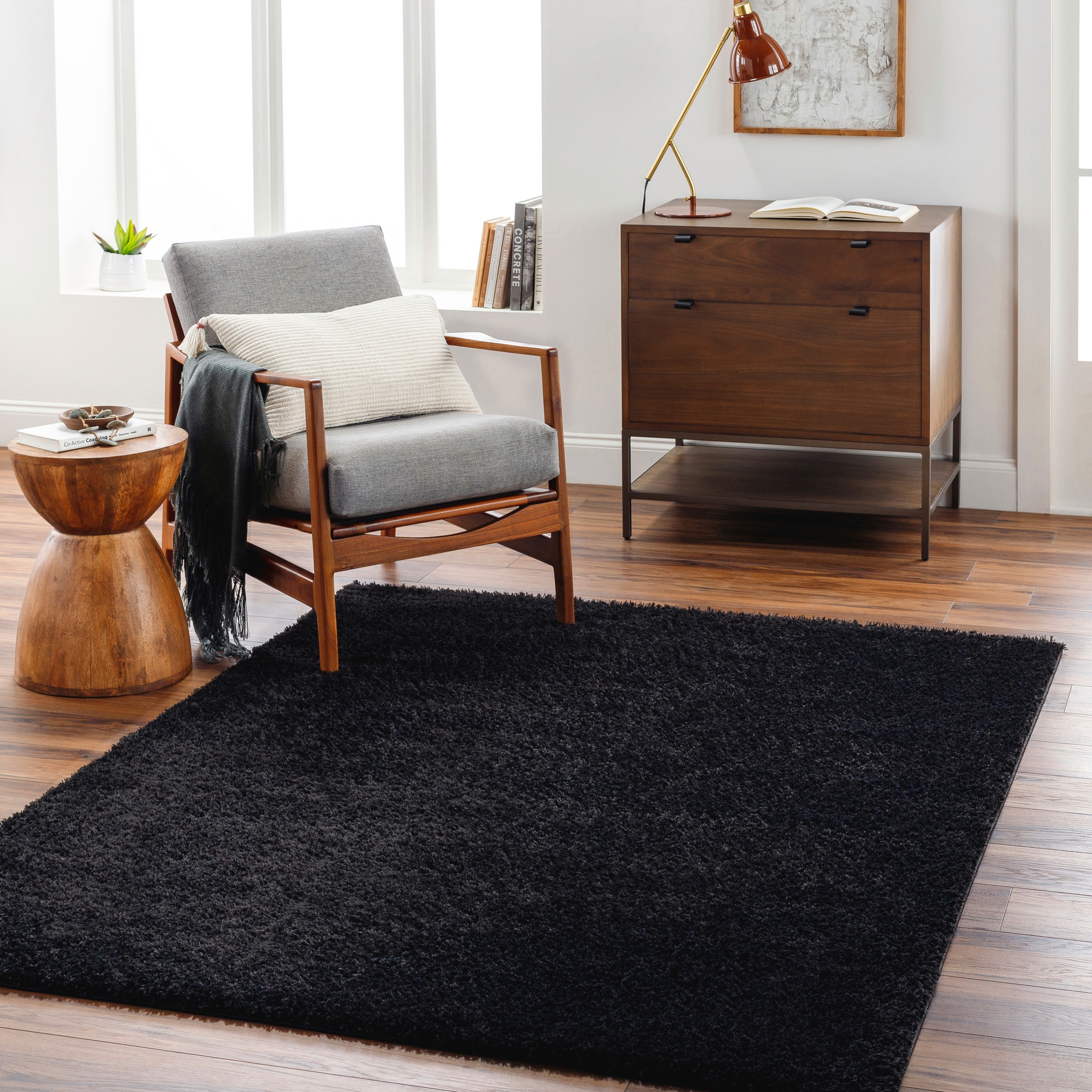 Livabliss CDG2324-537 Cloudy Shag 5 x 8 (ft) Polyester Black Rectangular Indoor Solid Area rug