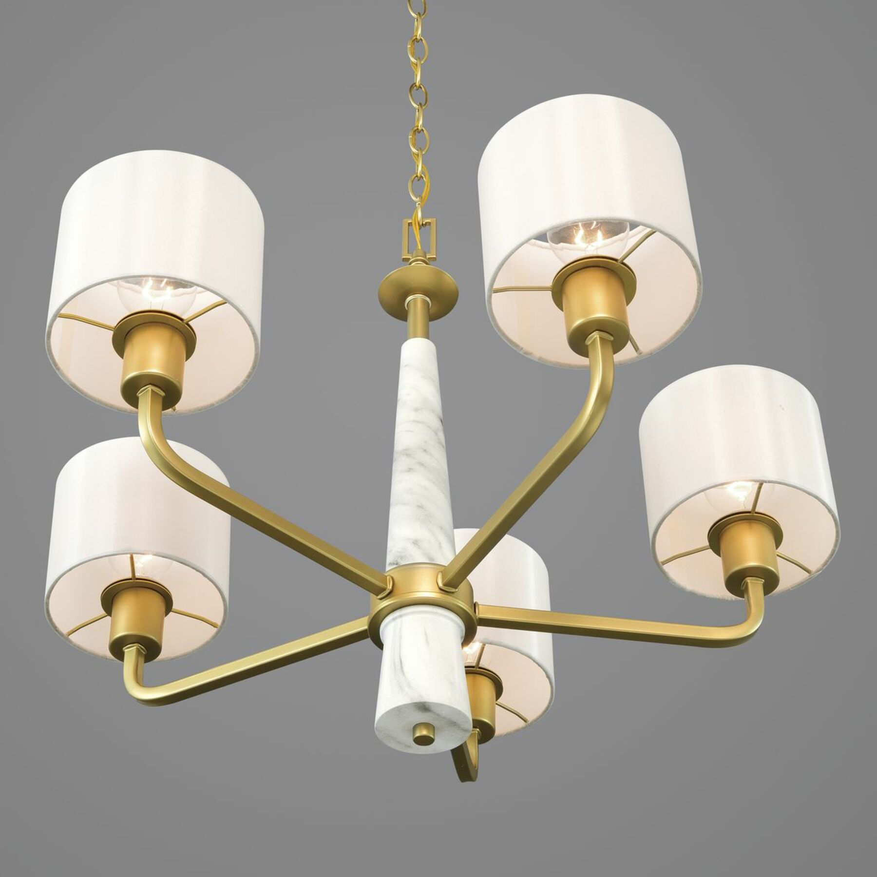 Palacio Vintage Gold Chandelier with White Silk Shades