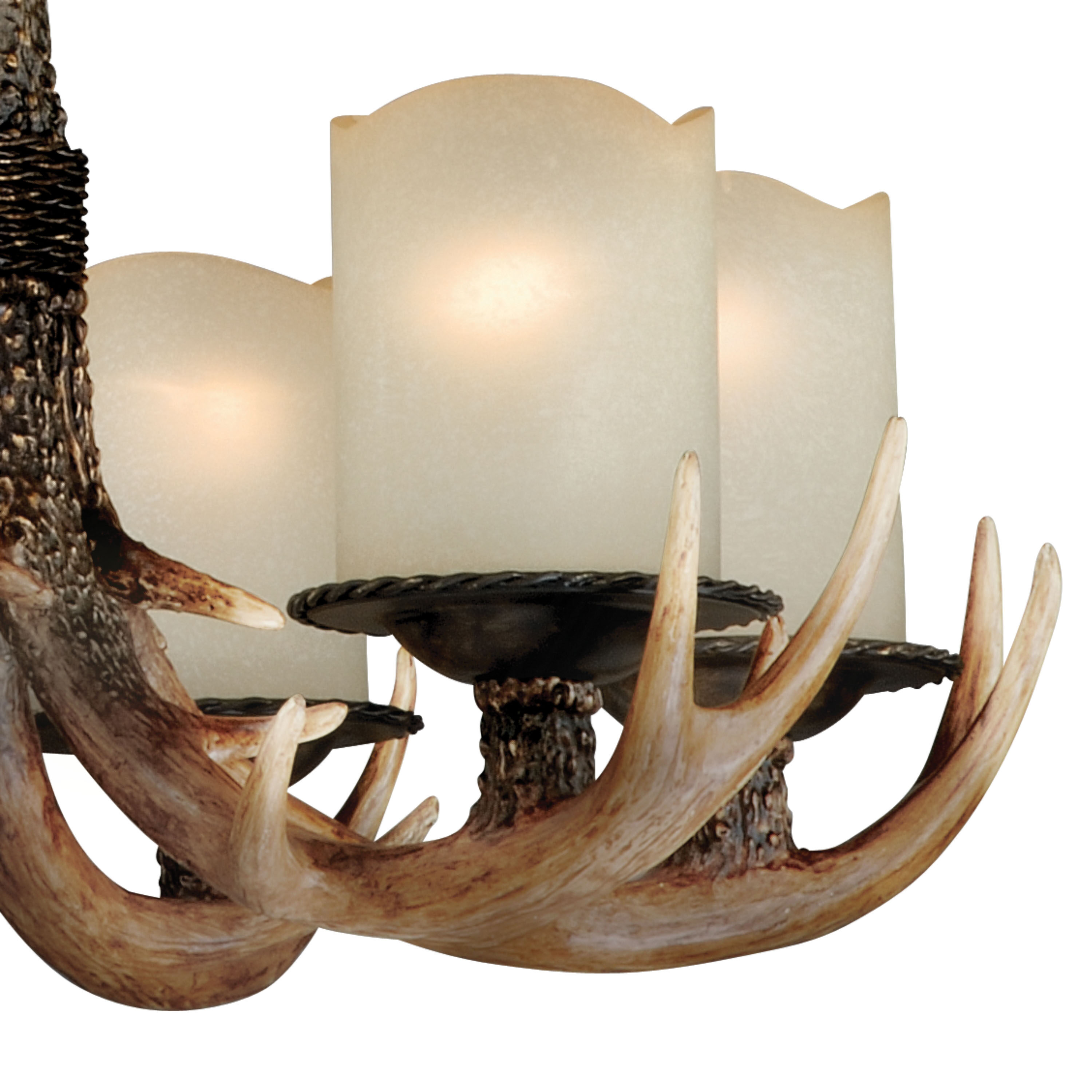 Rustic Antler-Inspired 6-Light Chandelier in Creme Cognac and Black Walnut