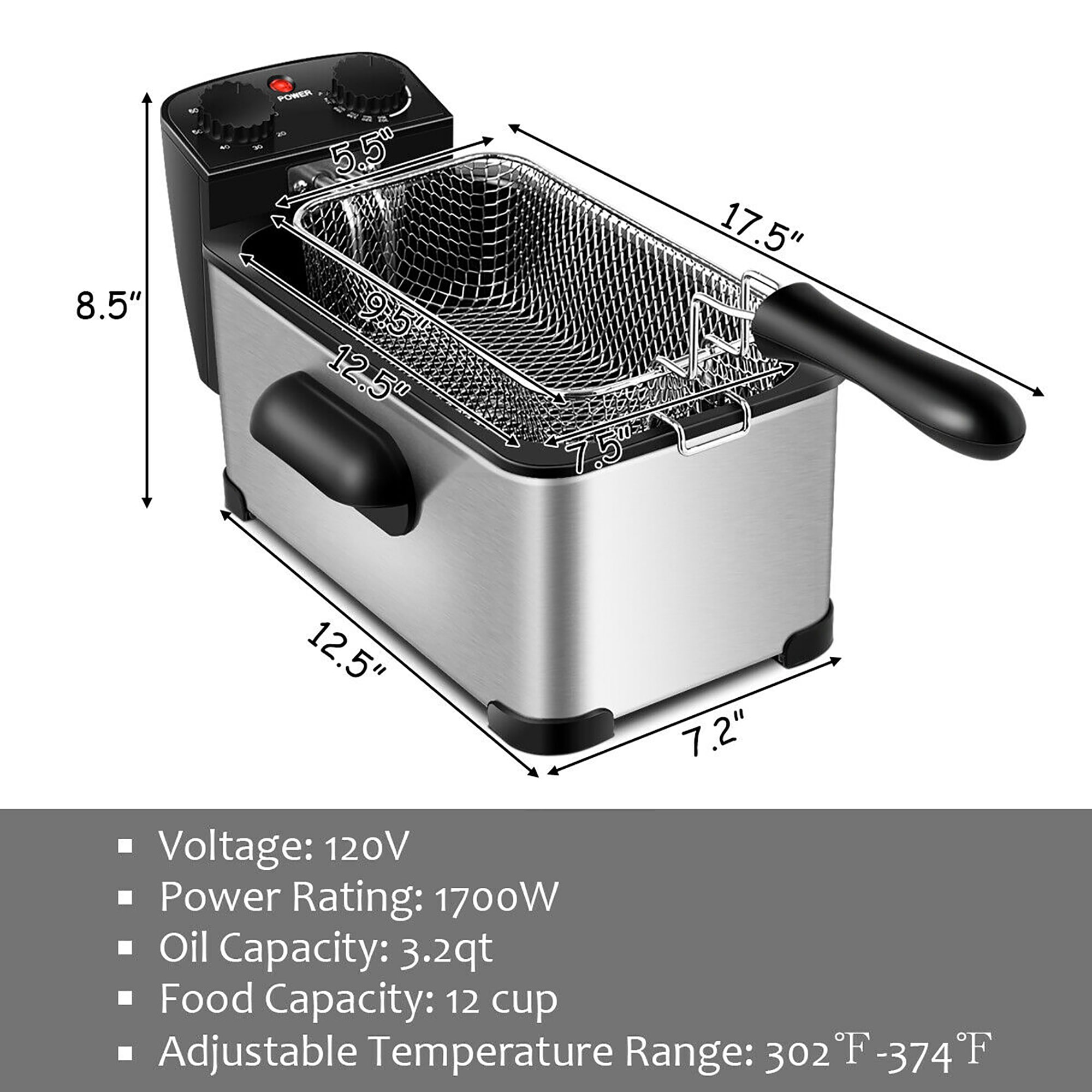 Goplus Stainless Steel 3.2 Quart Electric Deep Fryer - 1700W, Timer, Digital  Controls - UL Safety Listed - Black Finish - Removable Fry Basket in the Deep  Fryers department at