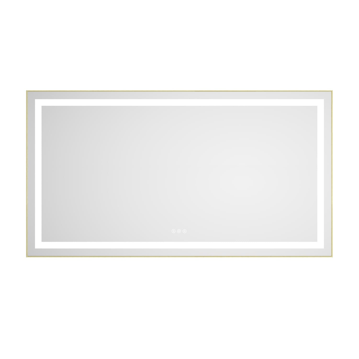 LIVACA 55 inch x 30 inch Brushed Gold LED Bathroom Mirror with Aluminum Frame and Front and Backlight with Anti-Fog Memory 3 Colors Stepless Dimmable