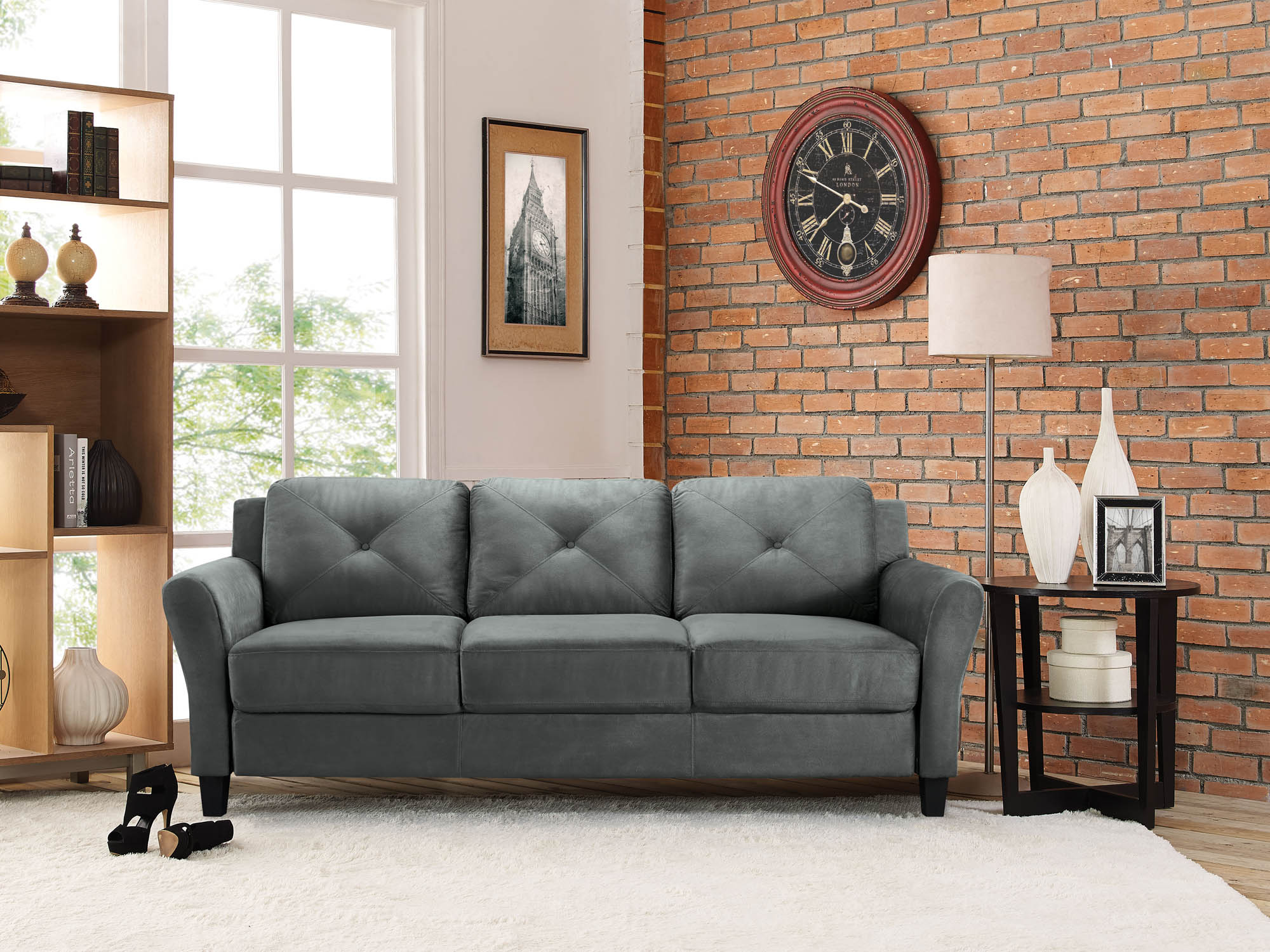 Dark Grey Microfiber 3 Seater Sofa
