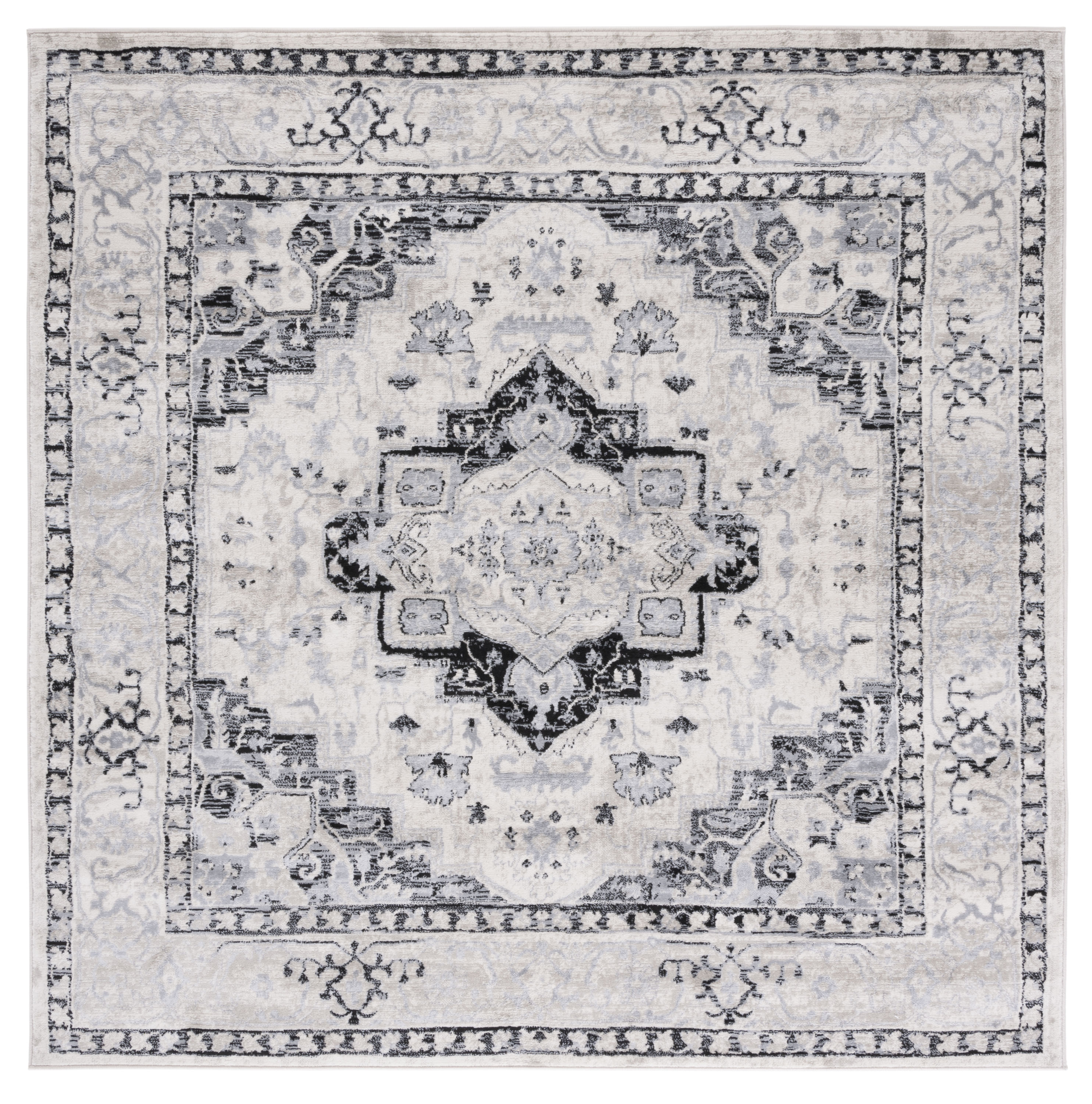 Safavieh BNT851C-7SQ Brentwood Valeria 7 x 7 (ft) Loomed Polypropylene Ivory/Black Square Indoor Floral/Botanical Farmhouse/Cottage Area rug