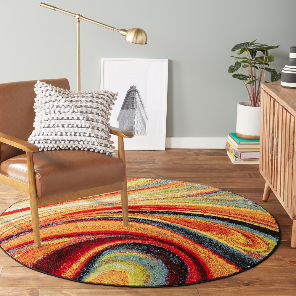 Home Dynamix 6R-211-999 Splash Adja 5 x 5 (ft) Loomed Polypropylene Red Round Indoor Abstract Mid-Century Modern Area rug