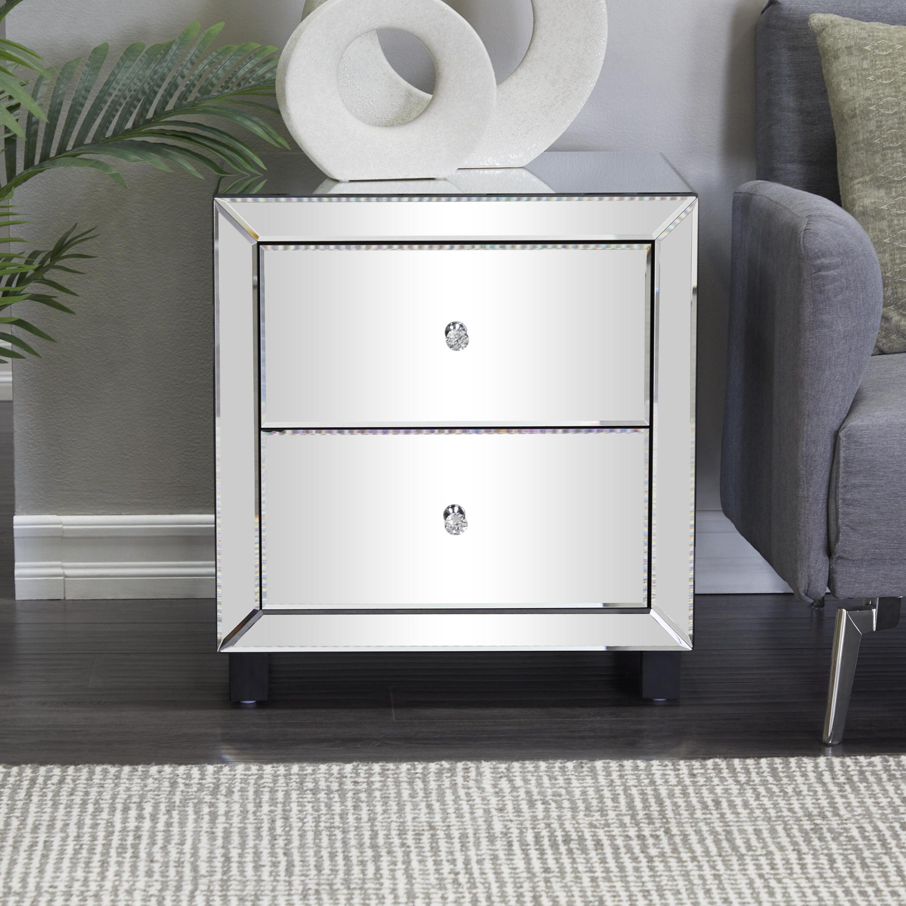 Grayson Lane 20757 22-in W x 24-in H Silver Mirrored with 2 Drawers Mirror Rectangular Glam End Table