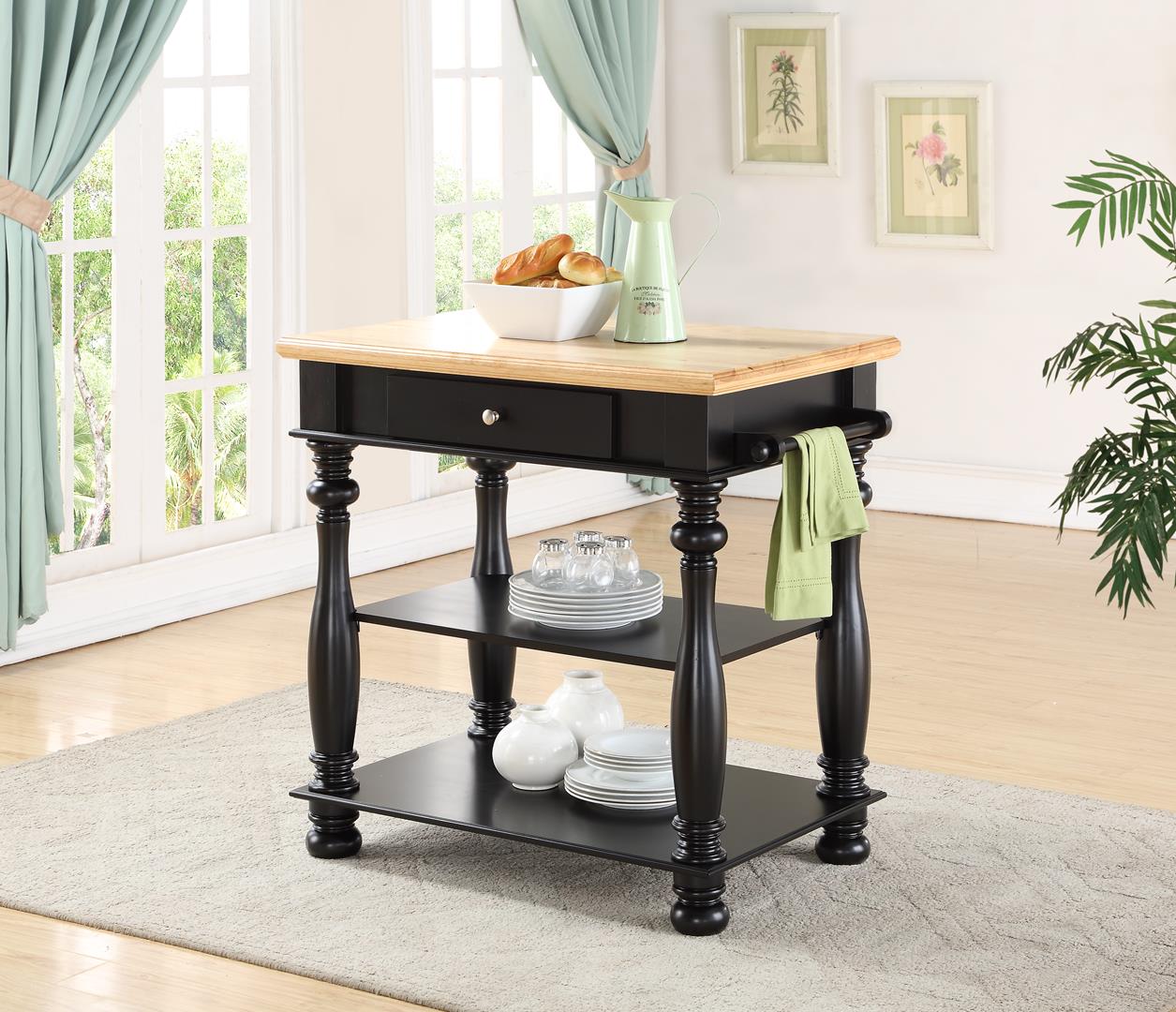 Runesay KI-13 Black MDF Base with MDF Kitchen Island ( 36-Inches x 23.75-Inches x 36.5-Inches )