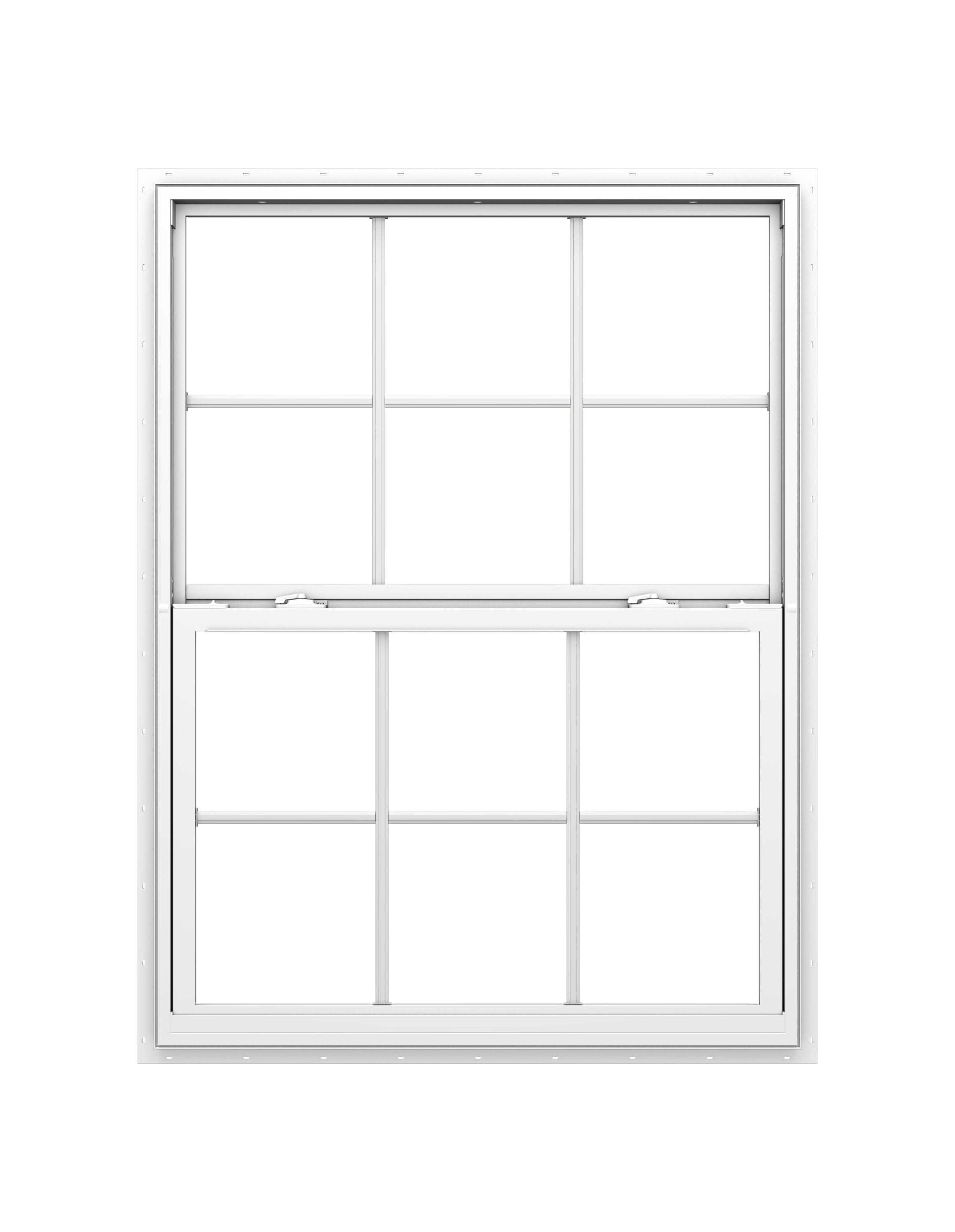 Pella 1000009508 150 Series White Exterior Vinyl New construction Single Hung Window Low-E argon Double Pane Glass with Grids, (Half Screen Included)