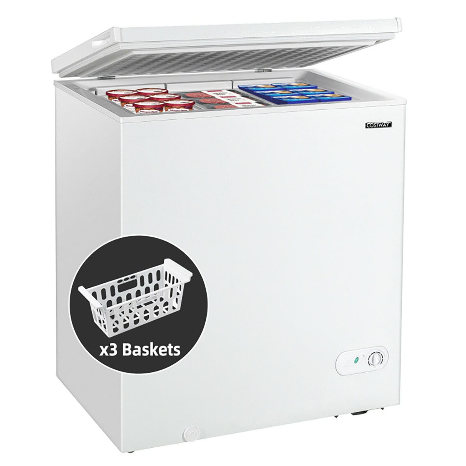 GZMR GZ-A01FP52WH 5 Cu.ft Chest Freezer with 3 Removable Storage Baskets 5-cu ft Chest Freezer White )