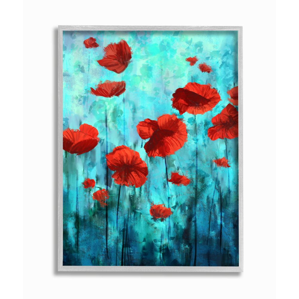 Designart 'Red Poppies Field' landscapes Floral Photographic on Wrapped Canvas - Red - 40 in. Wide x 30 in. High