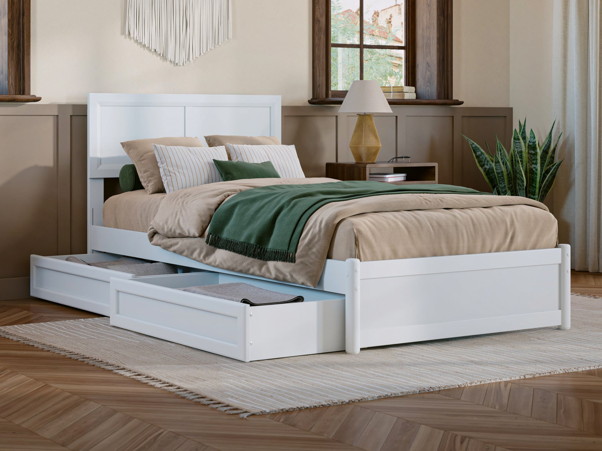 AFI AR8487112 Lylah White Twin extra long Wood Platform Bed with Storage