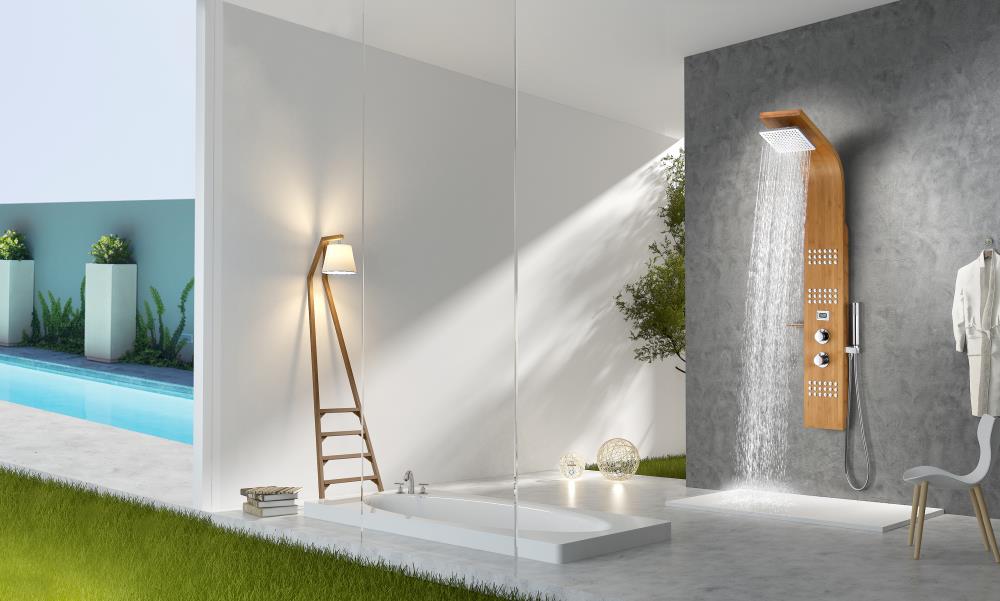 ANZZI Mansion Natural Bamboo Waterfall Shower Panel System with 3 