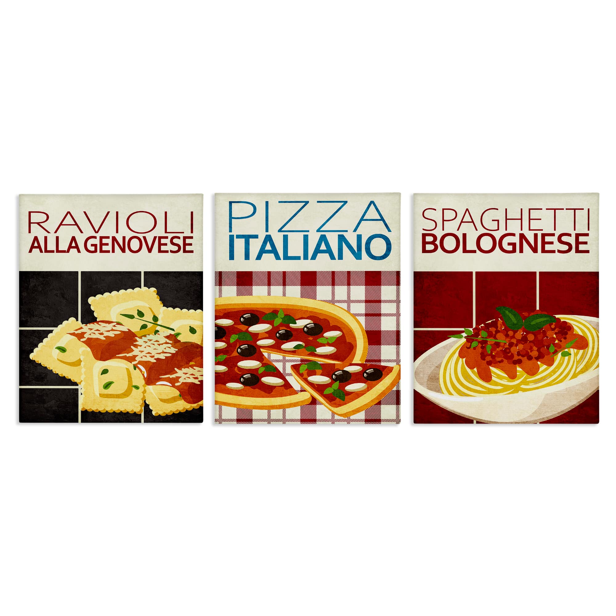 Stupell Industries A3-454-CN-3PC-16X20 Classic Italian Pasta Meals 3 Piece Canvas Wall Art Set By Kim Allen 16 x 20