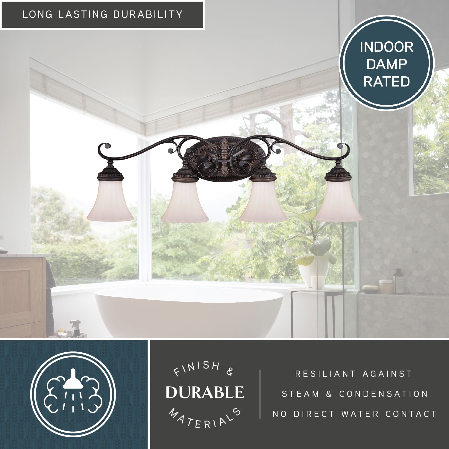 Avenant Traditional Venetian Bronze 4-Light Vanity with Etched White Glass