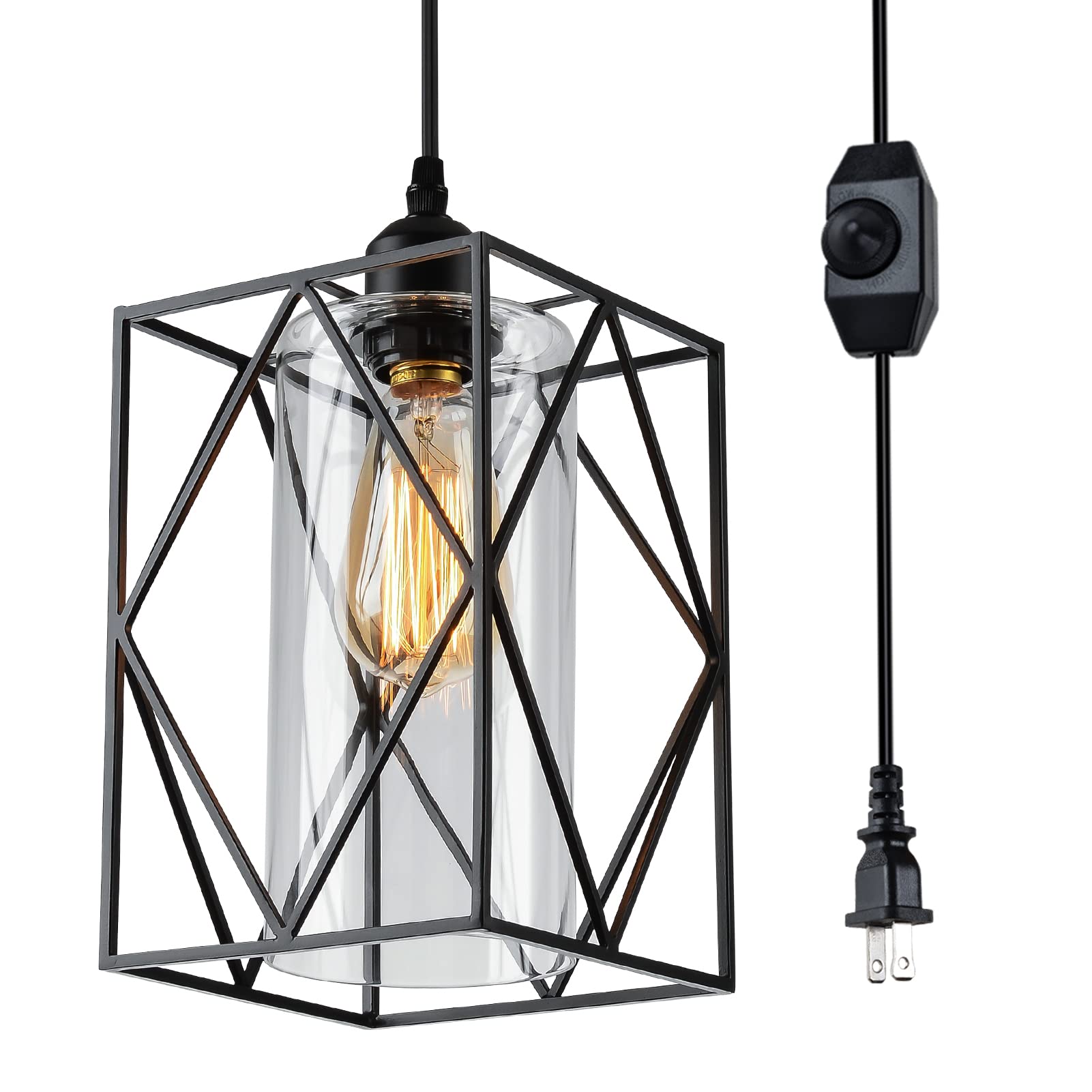 SenQWFa  Plug In Pendant Light with Dimmer Switch Outdoor Farmhouse Hanging Light Fixture for Gazebo Porch Kitchen Island Table Bedroom Hallway