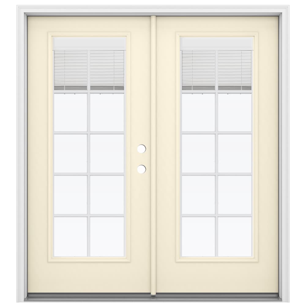 JELD-WEN 72-in x 80-in x 4-9/16-in Jamb Low-e Blinds and Grilles Between The Glass Bisque Fiberglass French Left-Hand Inswing Double Patio Door -  LOWOLJW182200254