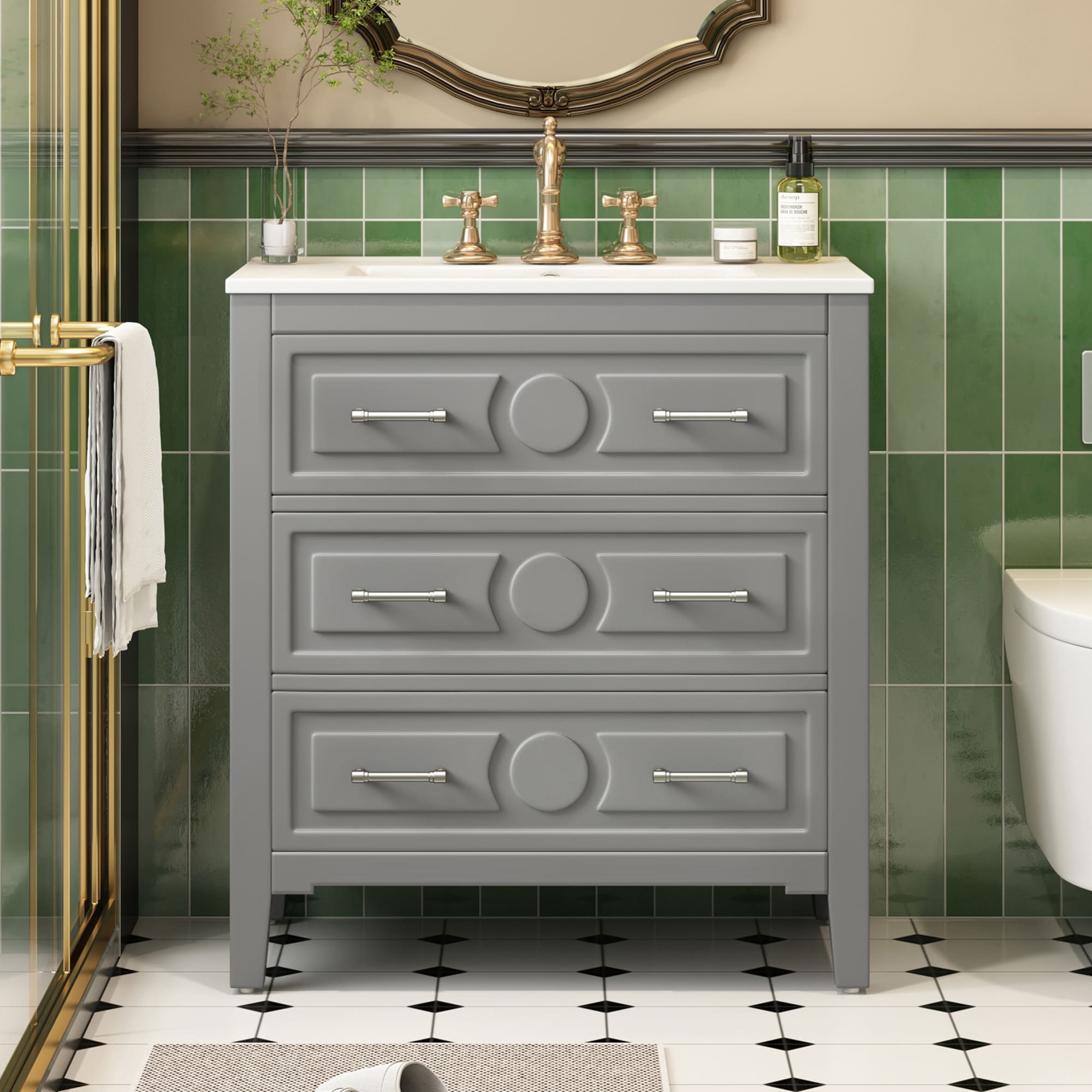 AAZJ Bathroom Vanities with Top 30-in Gray Undermount Single Sink Bathroom Vanity with White Ceramic Top