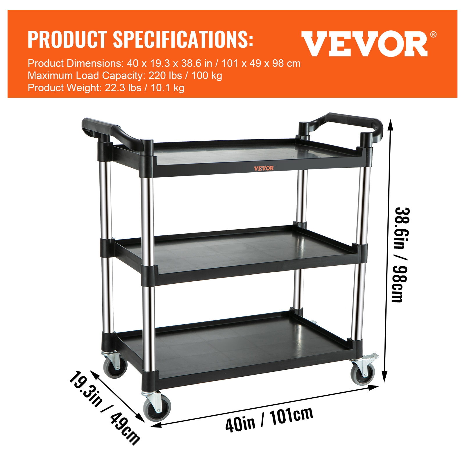 VEVOR 38.6-in-Drawer Shelf Utility Cart in the Utility Carts department ...