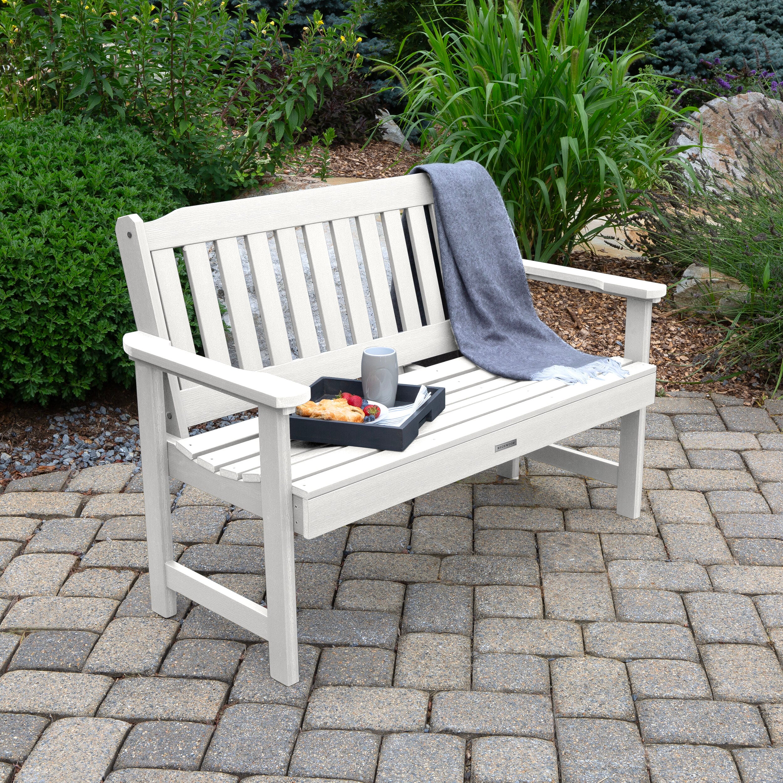 highwood AD-BENW2-WHE Lehigh 50-in W x 34-in H White Plastic Garden Bench