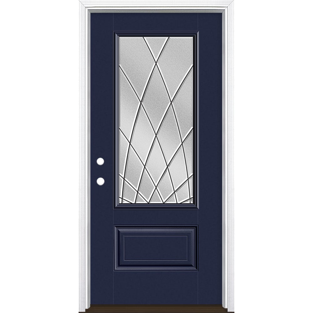 Masonite 3423496 Ventata 36-in x 80-in x 4-9/16-in Fiberglass 3/4 lite Right-hand inswing Eclipse Painted Prehung Single door Front Door with Brickmould Insulating core Decorative glass