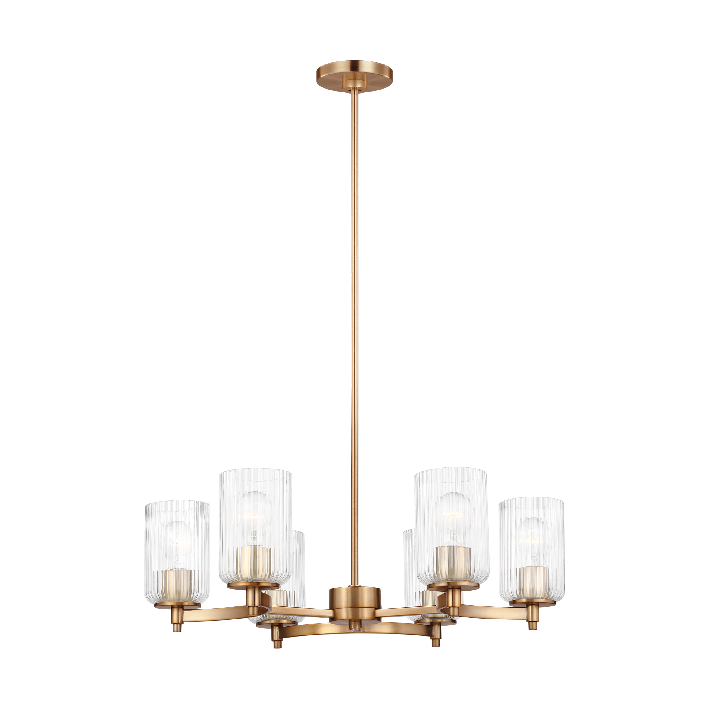 Beaumont Satin Brass 6-Light Chandelier with Clear Fluted Glass Shades
