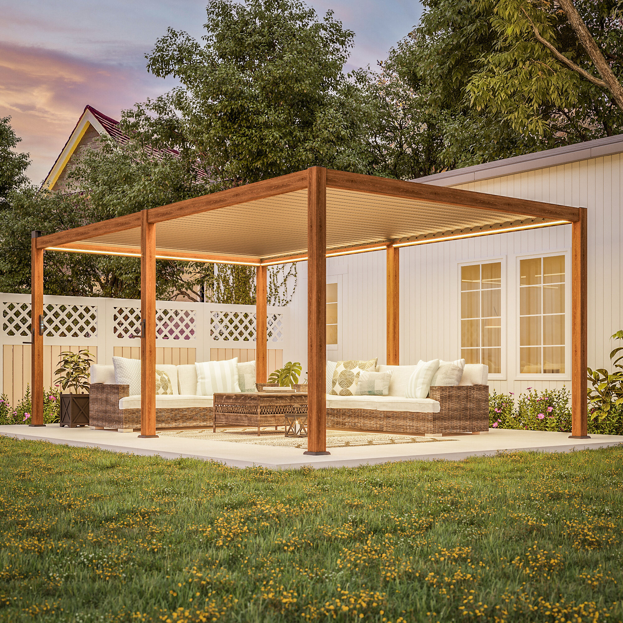 ACEGOSES LW-PLT-LED1220WD Nordica Skytop 12-ft W x 20-ft L x 7-ft 11-in H Woodgrain Metal Freestanding Pergola