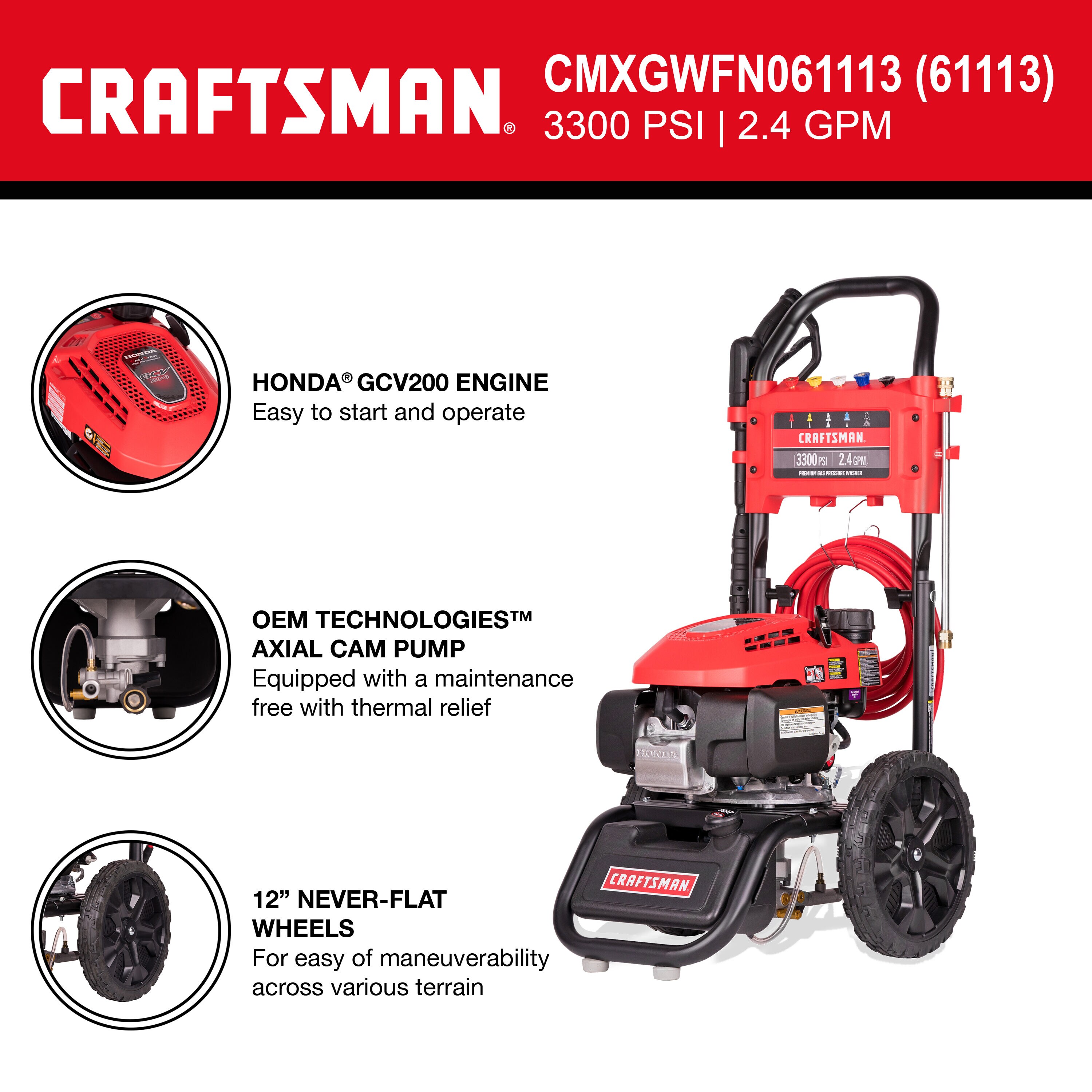 CRAFTSMAN 3300 PSI 2.4GallonGPM Cold Water Gas Pressure Washer (CARB) in the Gas Pressure