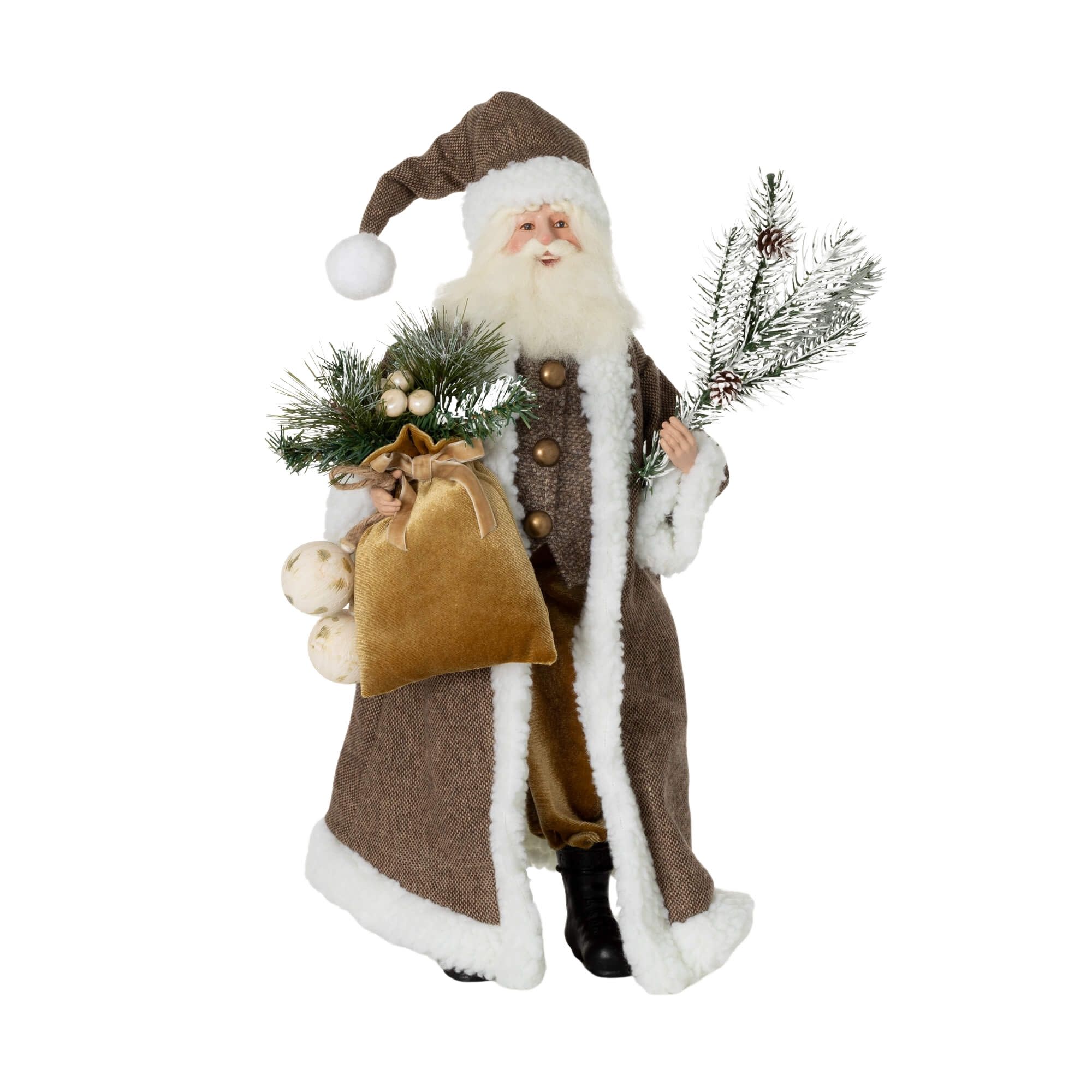 21" Rustic Gray Santa Figurine with Frosted Pine