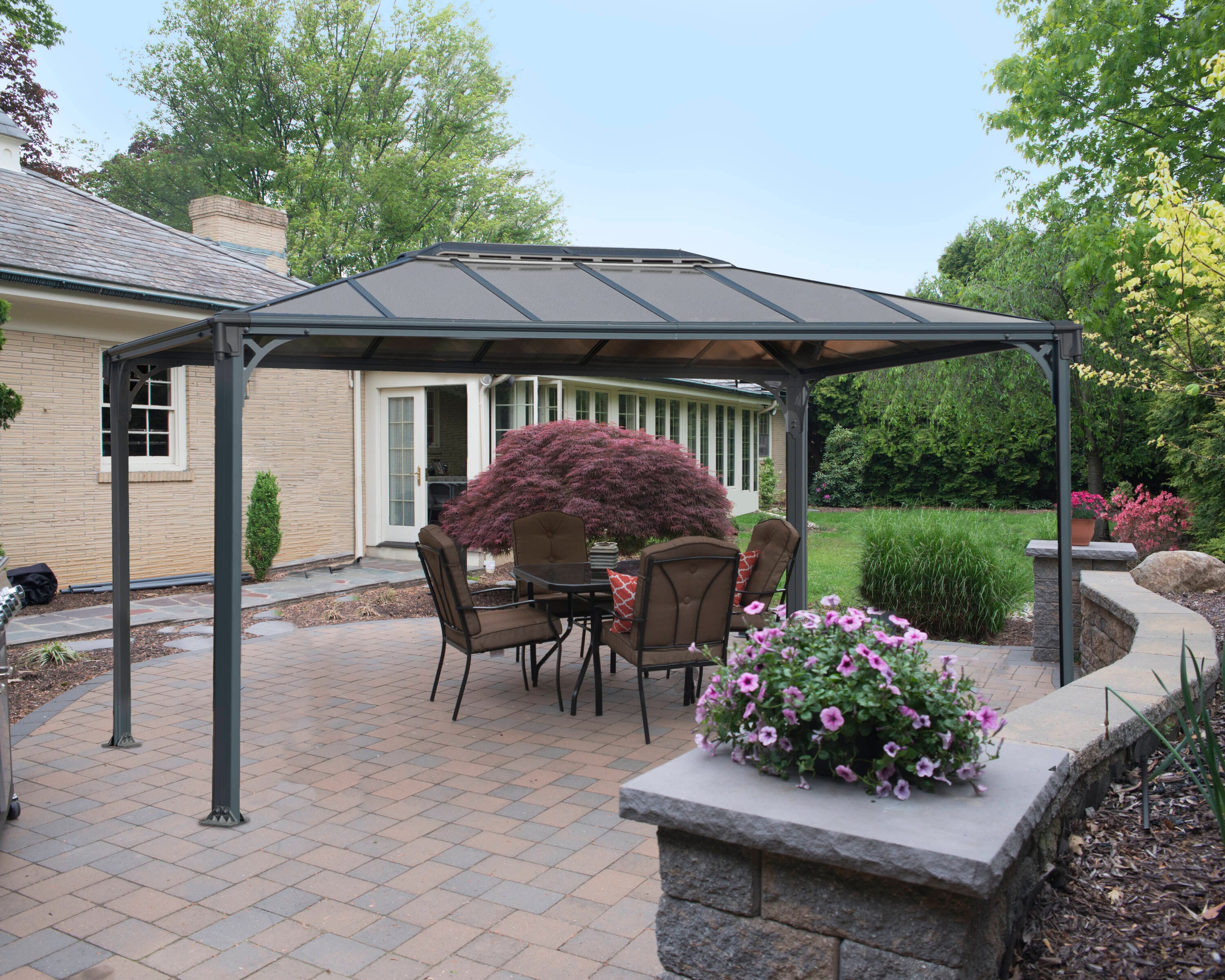 Canopia by Palram 705231 10-ft x 12-ft Gray Frame/Bronze Panels Rectangle Gazebo with Hardtop Roof