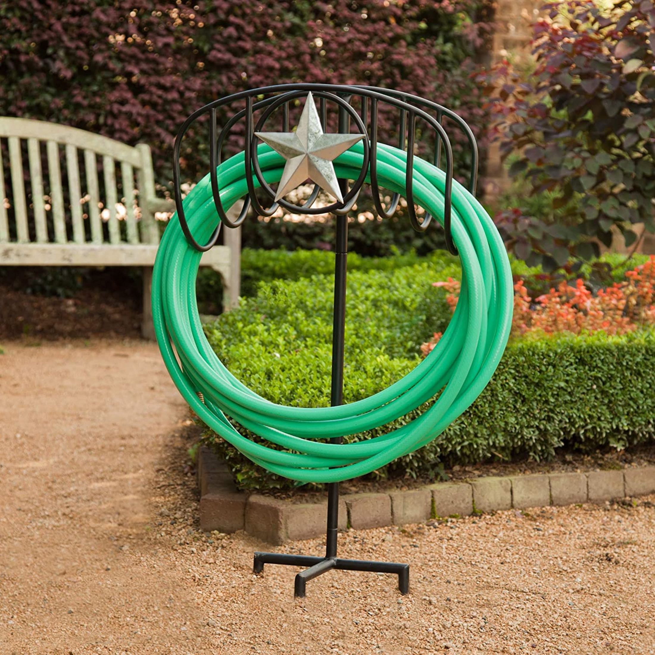 Liberty Garden 125' Manger Hose Stand with Star, Black