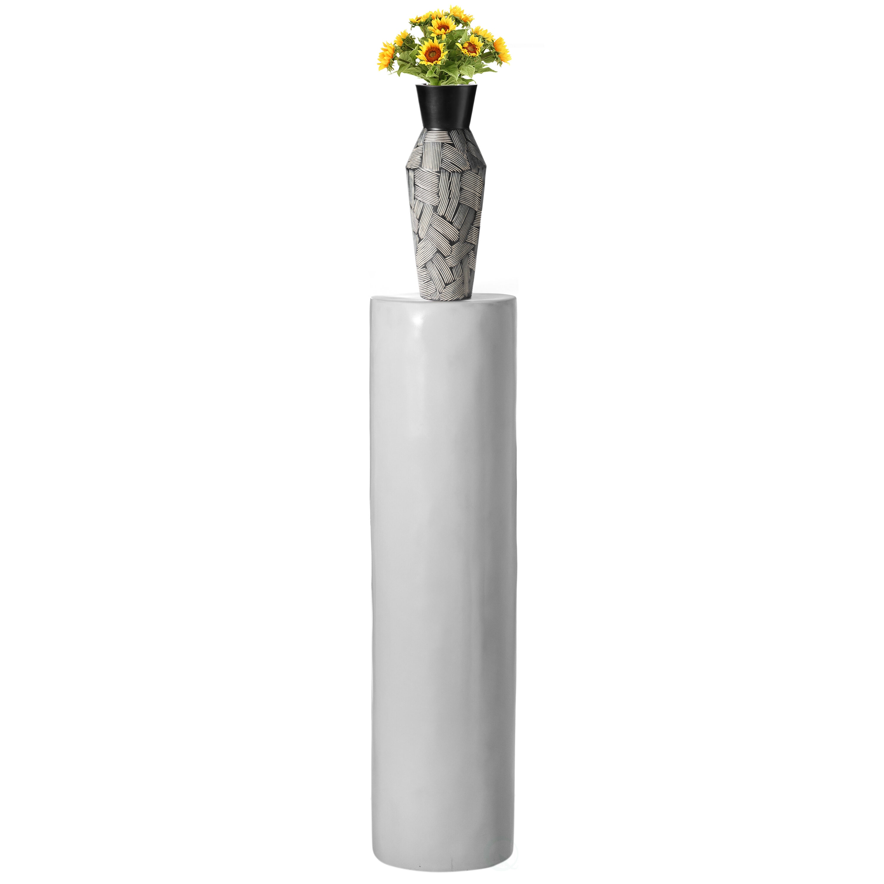 Tall White Fiberglass Cylinder Pedestal Stand for Floral Arrangements