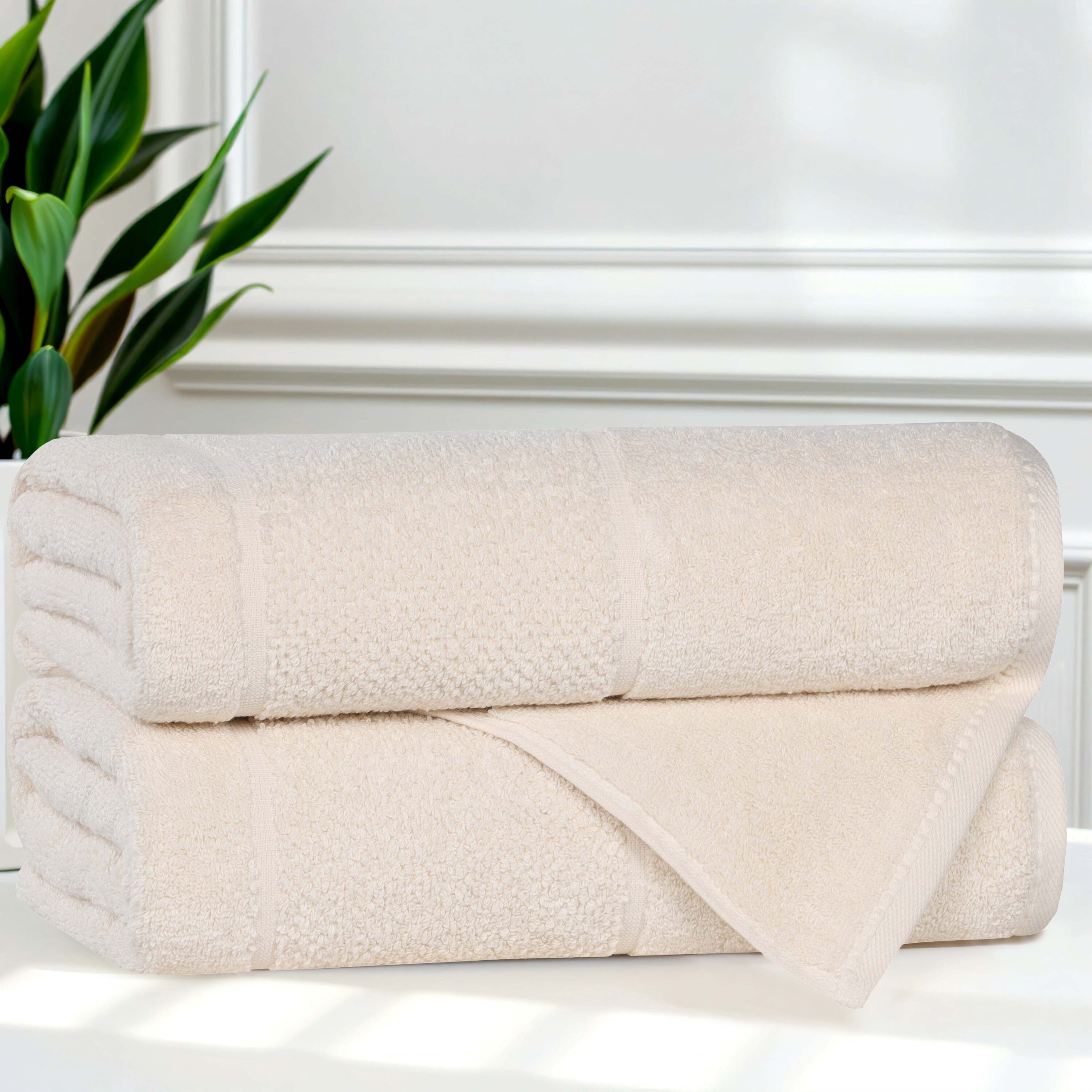 Superior 2 -Piece Ivory Cotton Quick Dry Bath towel set