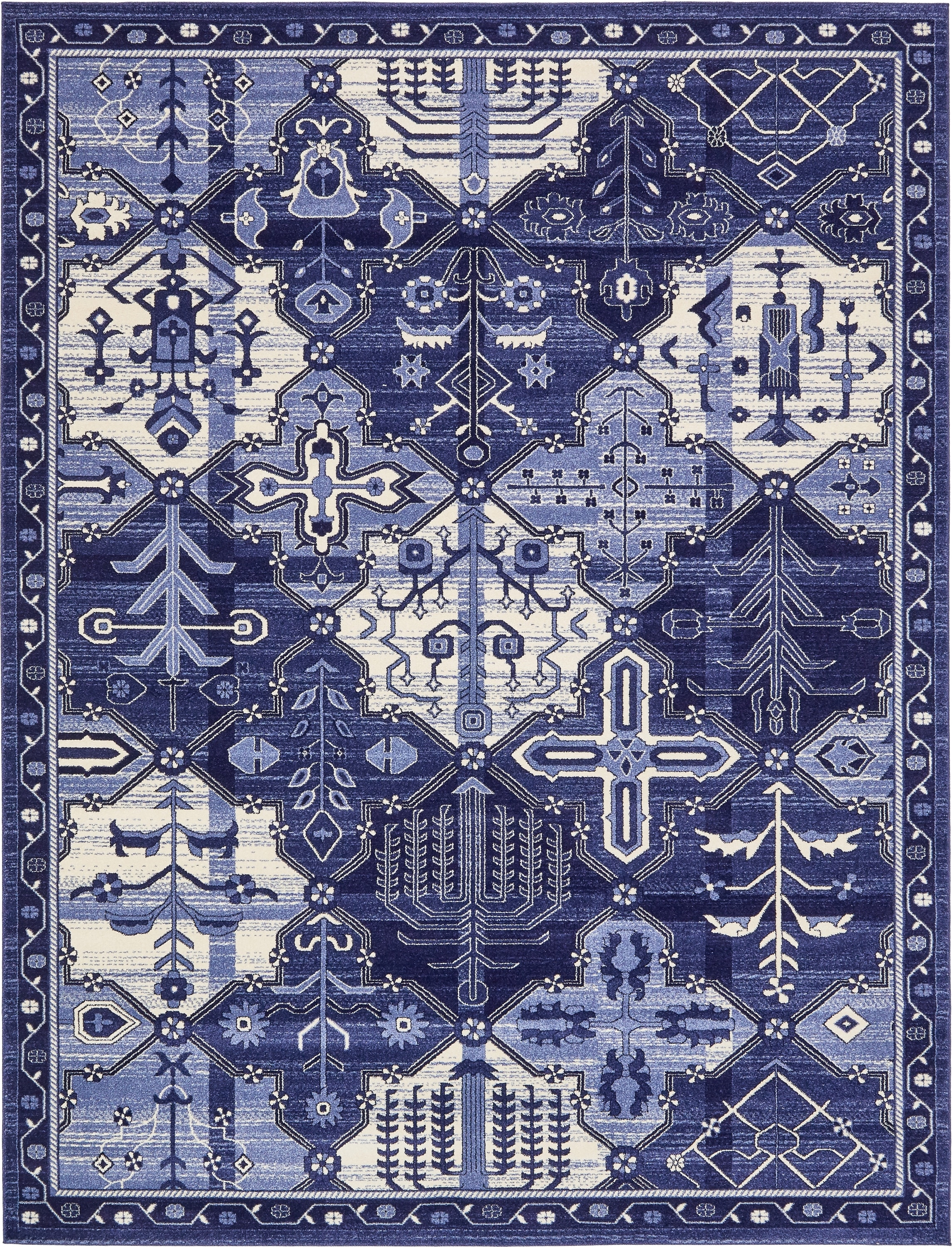 Unique Loom 3133414 Cathedral La Jolla 10 x 13 (ft) Loomed Polypropylene Blue/Ivory Rectangular Indoor Geometric Bohemian/Eclectic Area rug